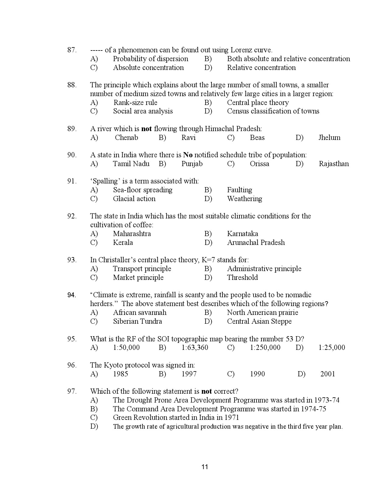 Kerala SET Geography Exam Question Paper January 2023 11