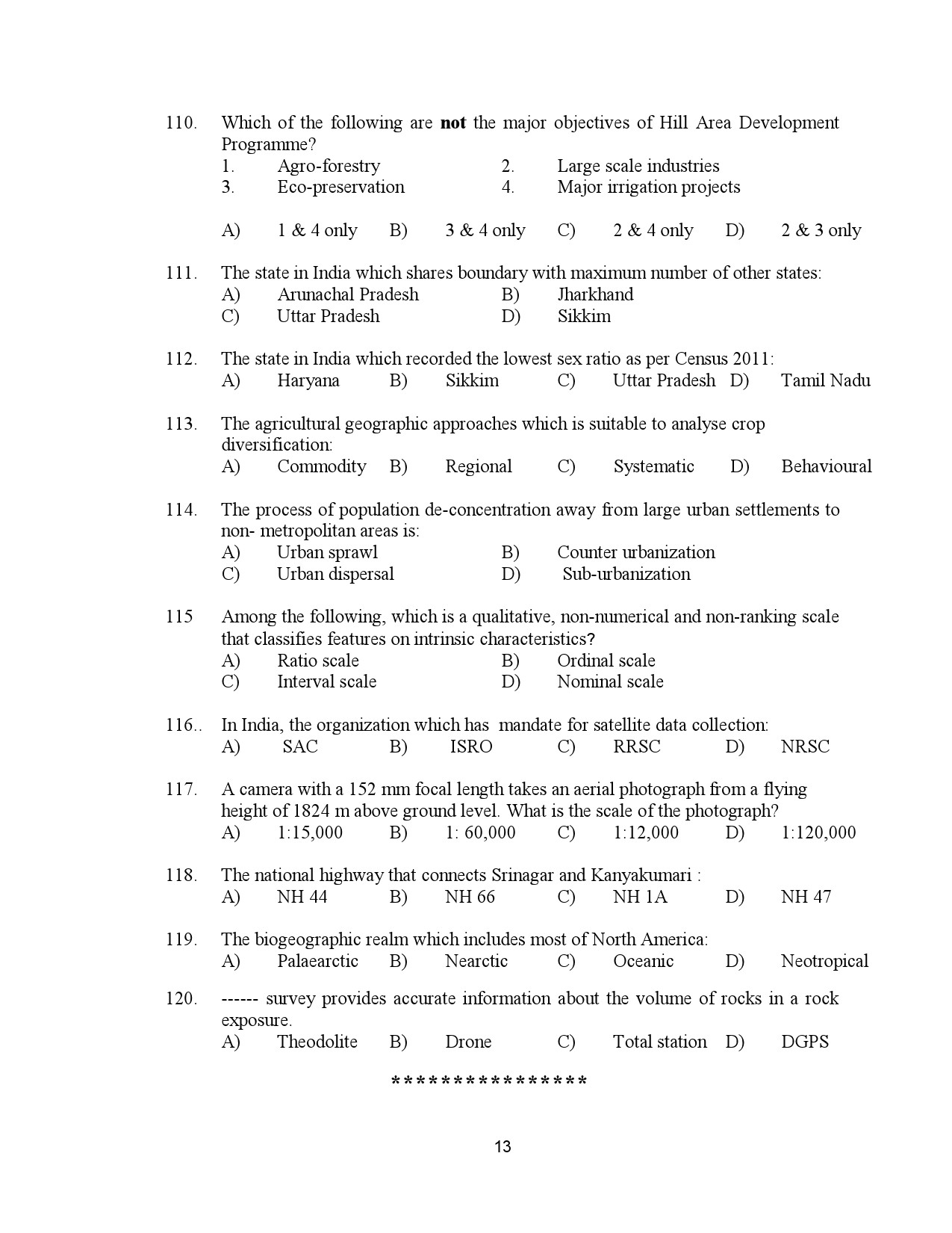 Kerala SET Geography Exam Question Paper January 2023 13