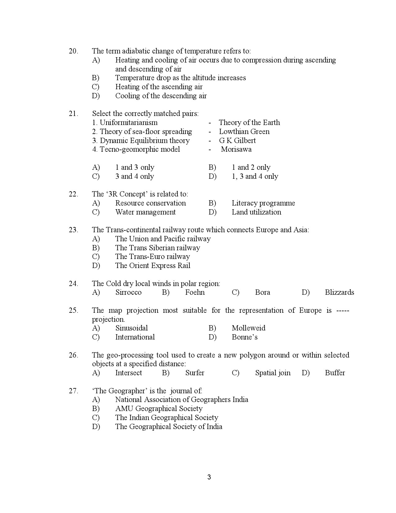 Kerala SET Geography Exam Question Paper January 2023 3