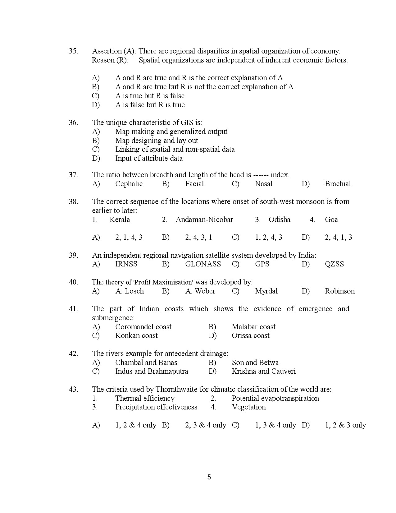 Kerala SET Geography Exam Question Paper January 2023 5