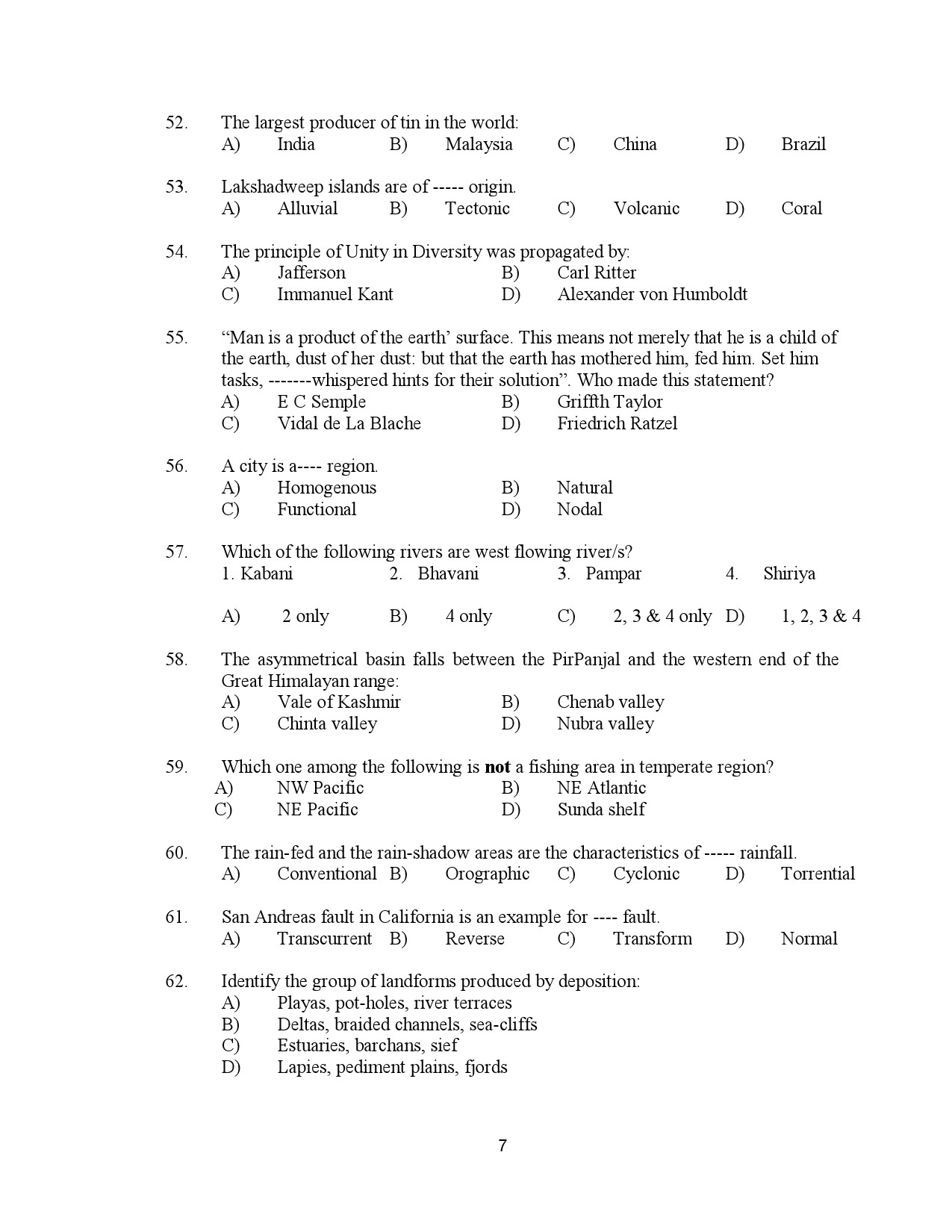 Kerala SET Geography Exam Question Paper January 2023 7