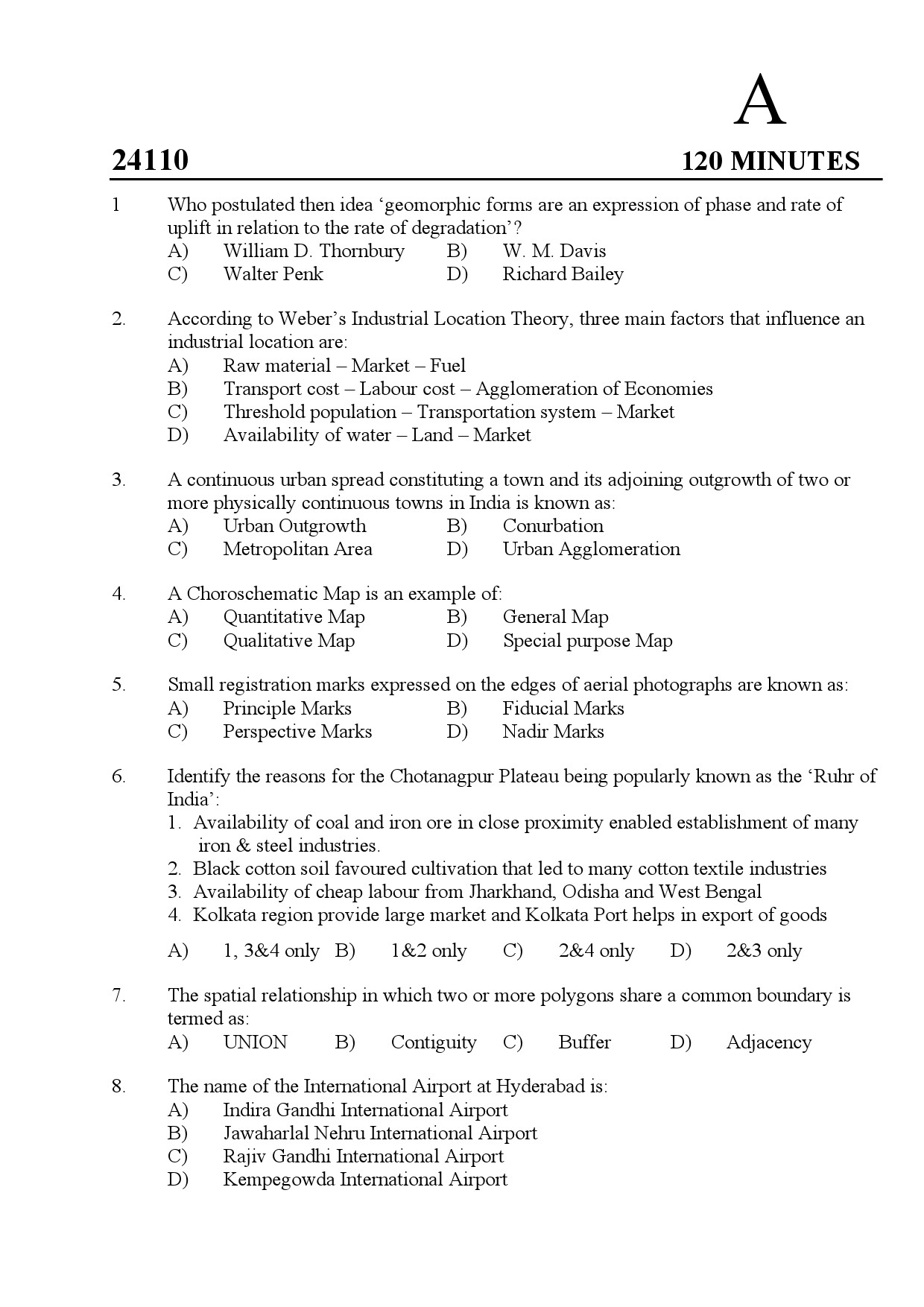 Kerala SET Geography Exam Question Paper January 2024 1