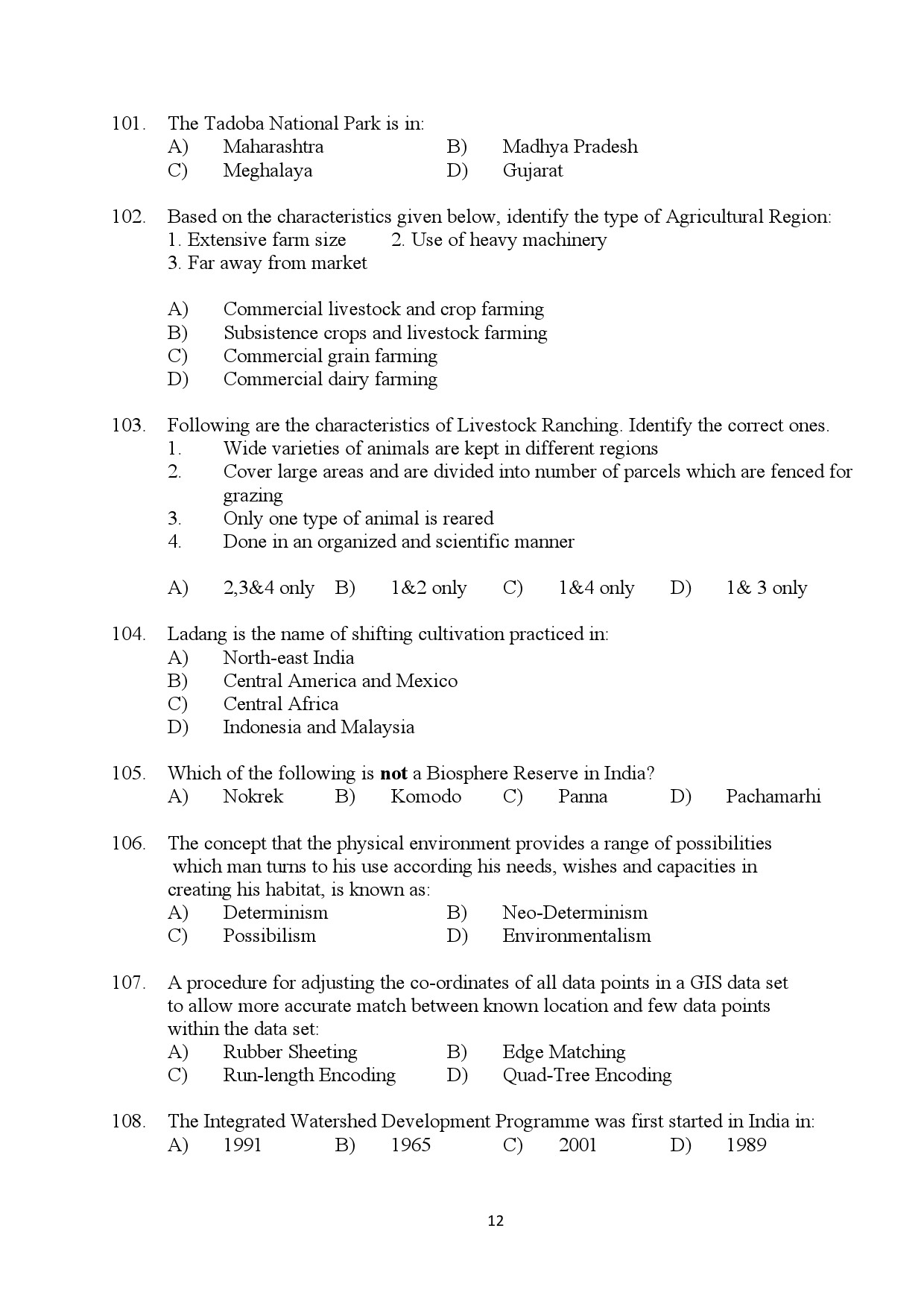 Kerala SET Geography Exam Question Paper January 2024 12