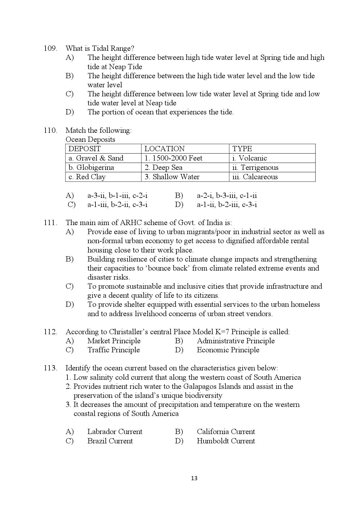 Kerala SET Geography Exam Question Paper January 2024 13