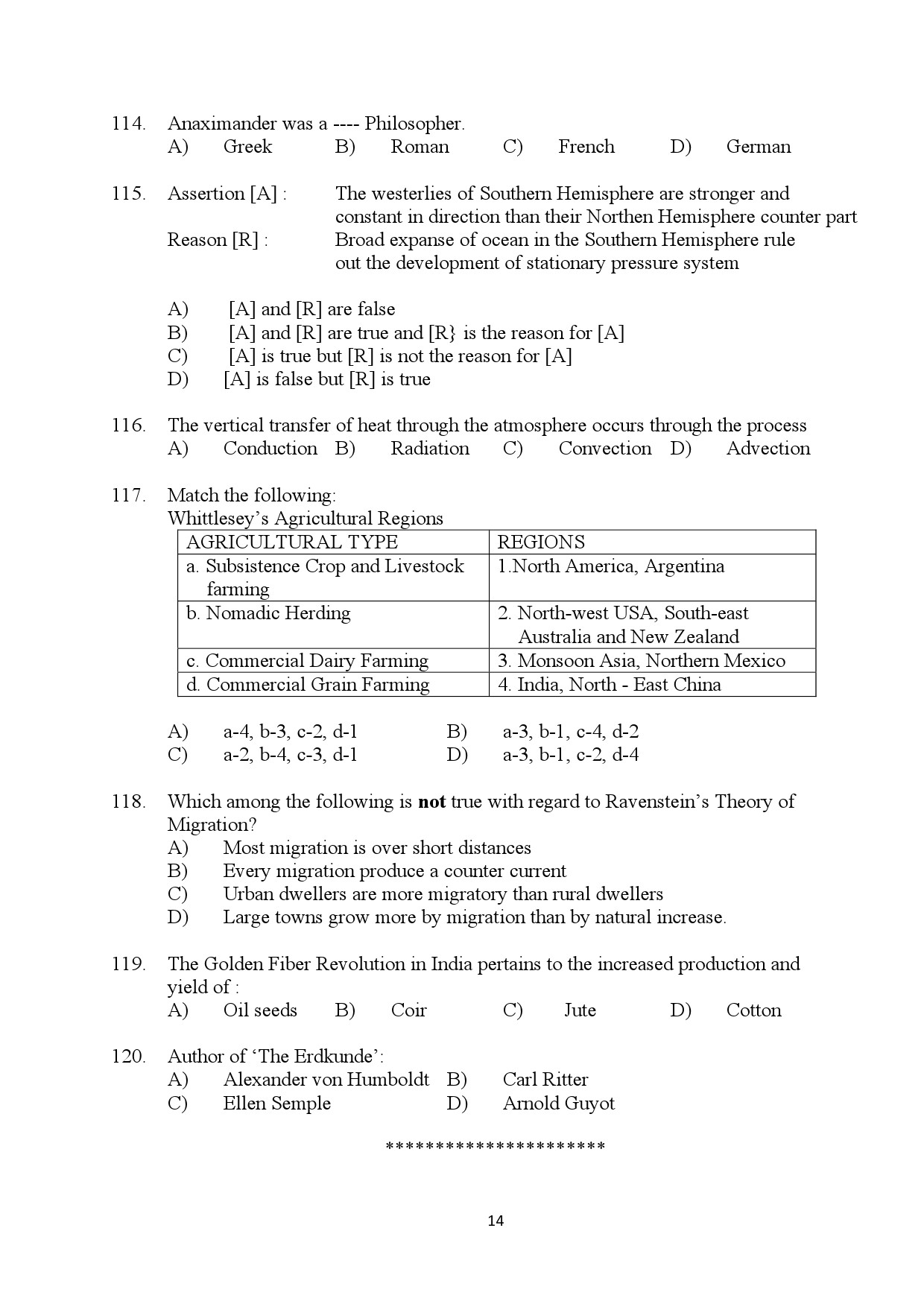 Kerala SET Geography Exam Question Paper January 2024 14