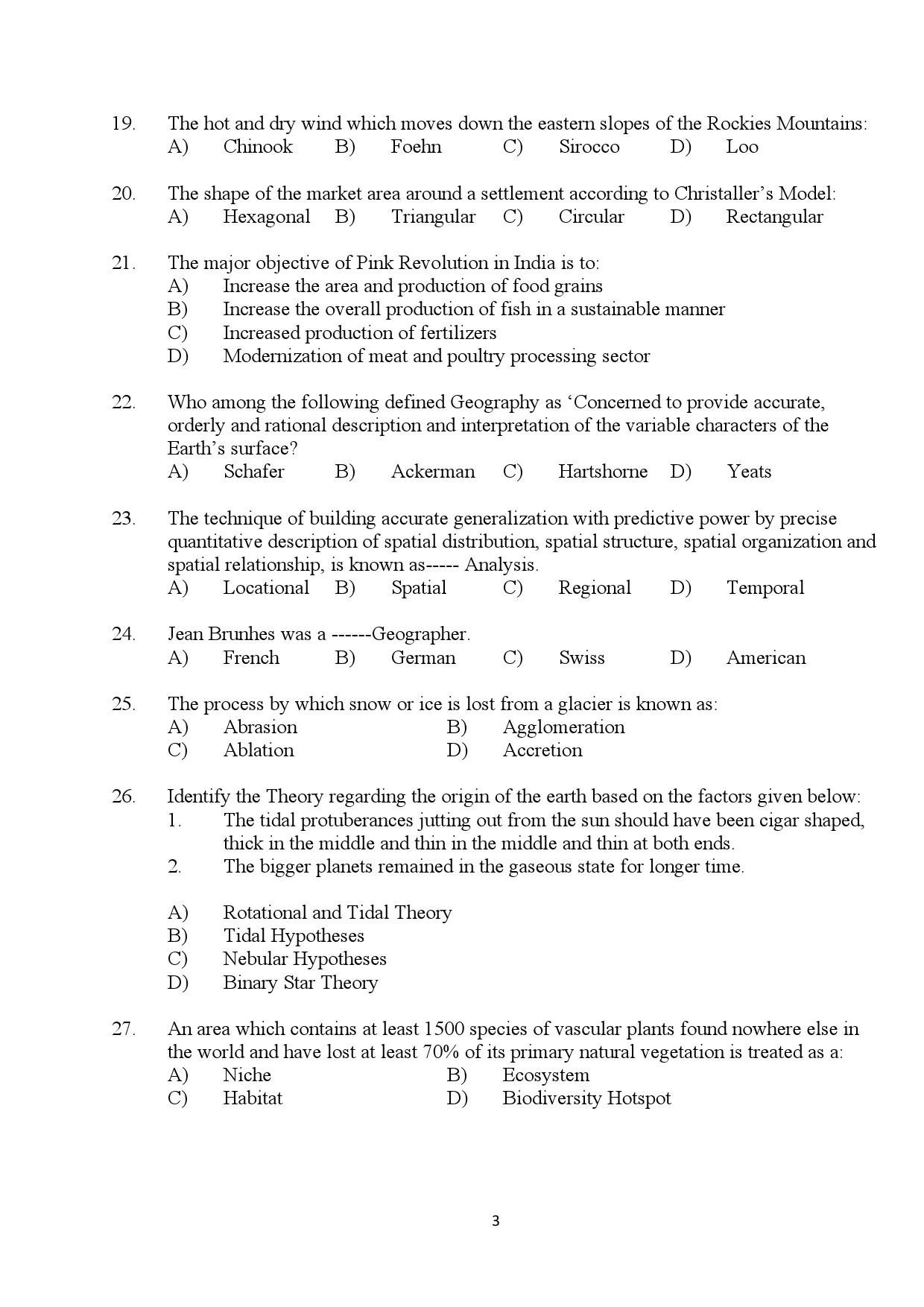 Kerala SET Geography Exam Question Paper January 2024 3