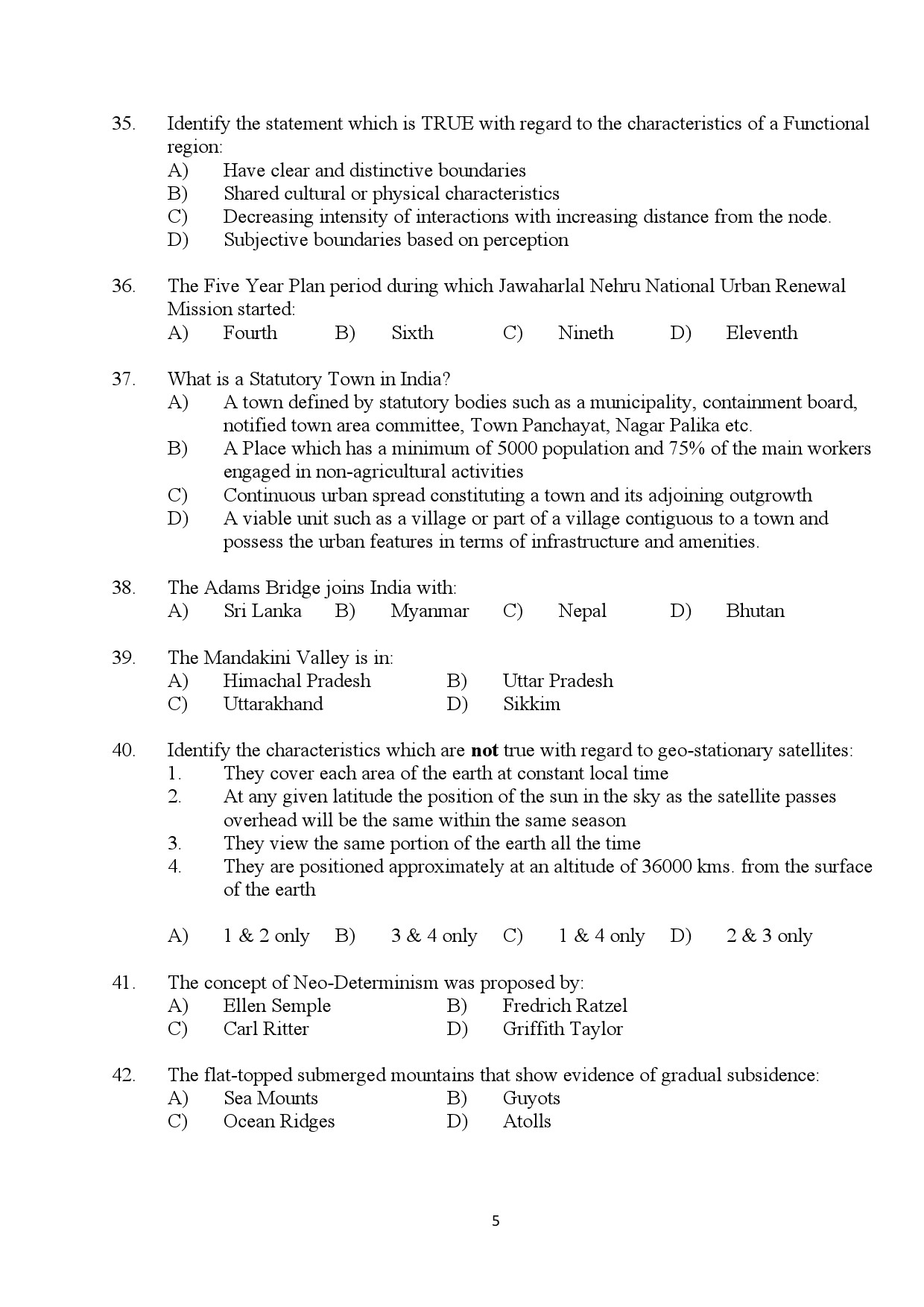 Kerala SET Geography Exam Question Paper January 2024 5