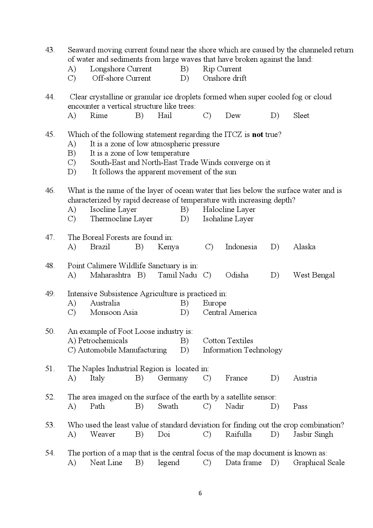 Kerala SET Geography Exam Question Paper January 2024 6