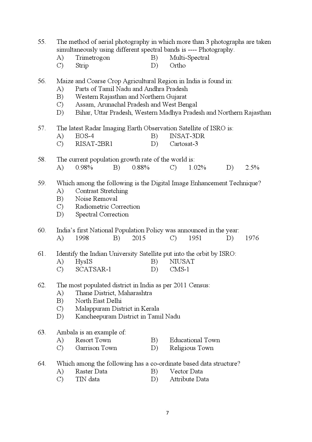 Kerala SET Geography Exam Question Paper January 2024 7