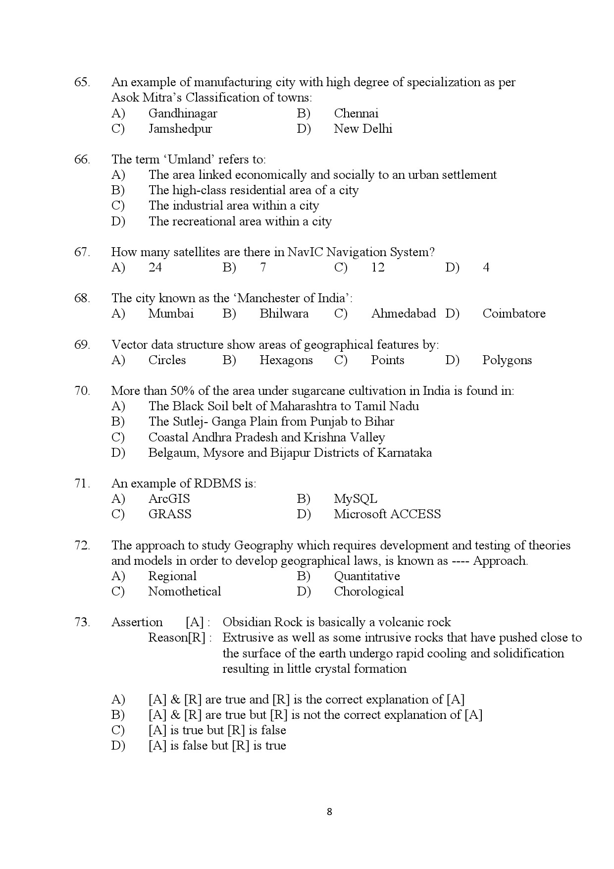 Kerala SET Geography Exam Question Paper January 2024 8