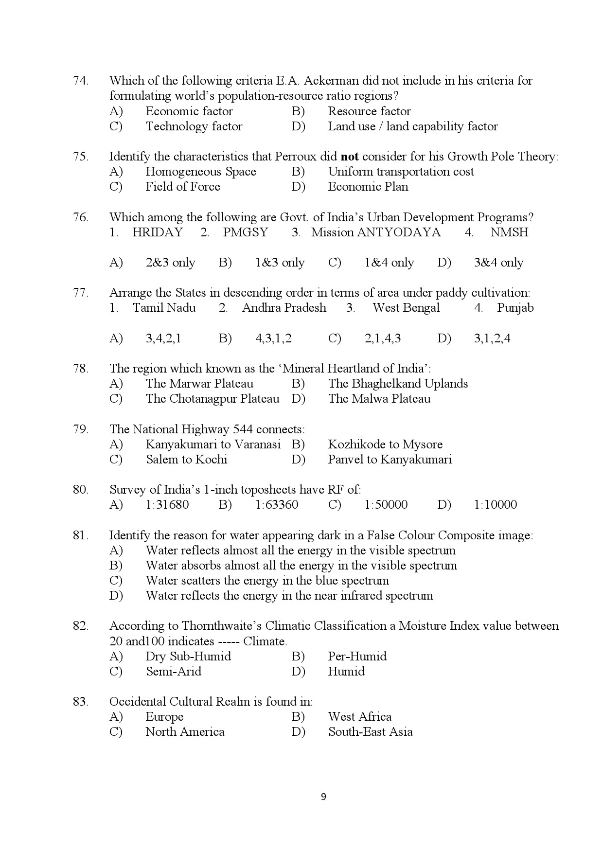 Kerala SET Geography Exam Question Paper January 2024 9