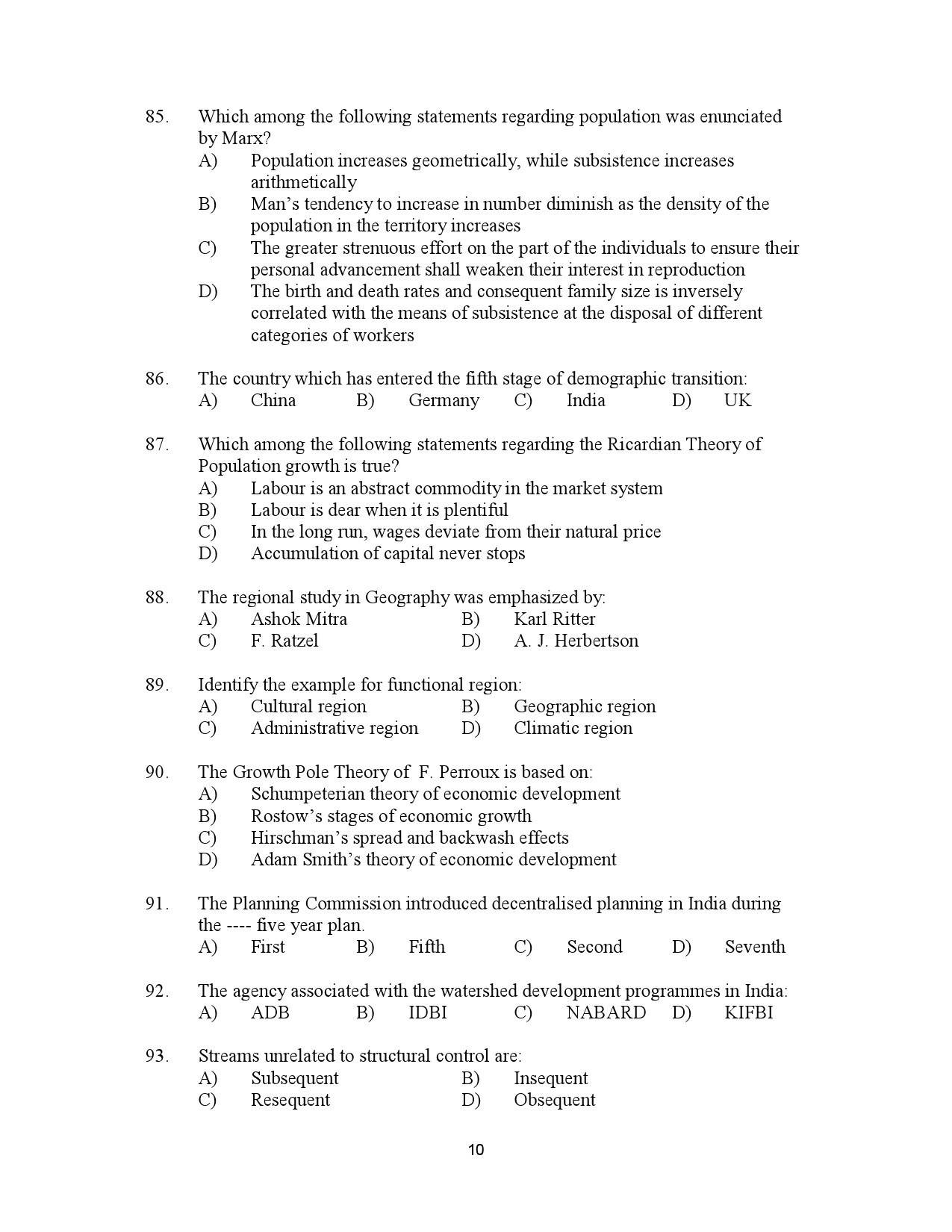 Kerala SET Geography Exam Question Paper July 2023 10