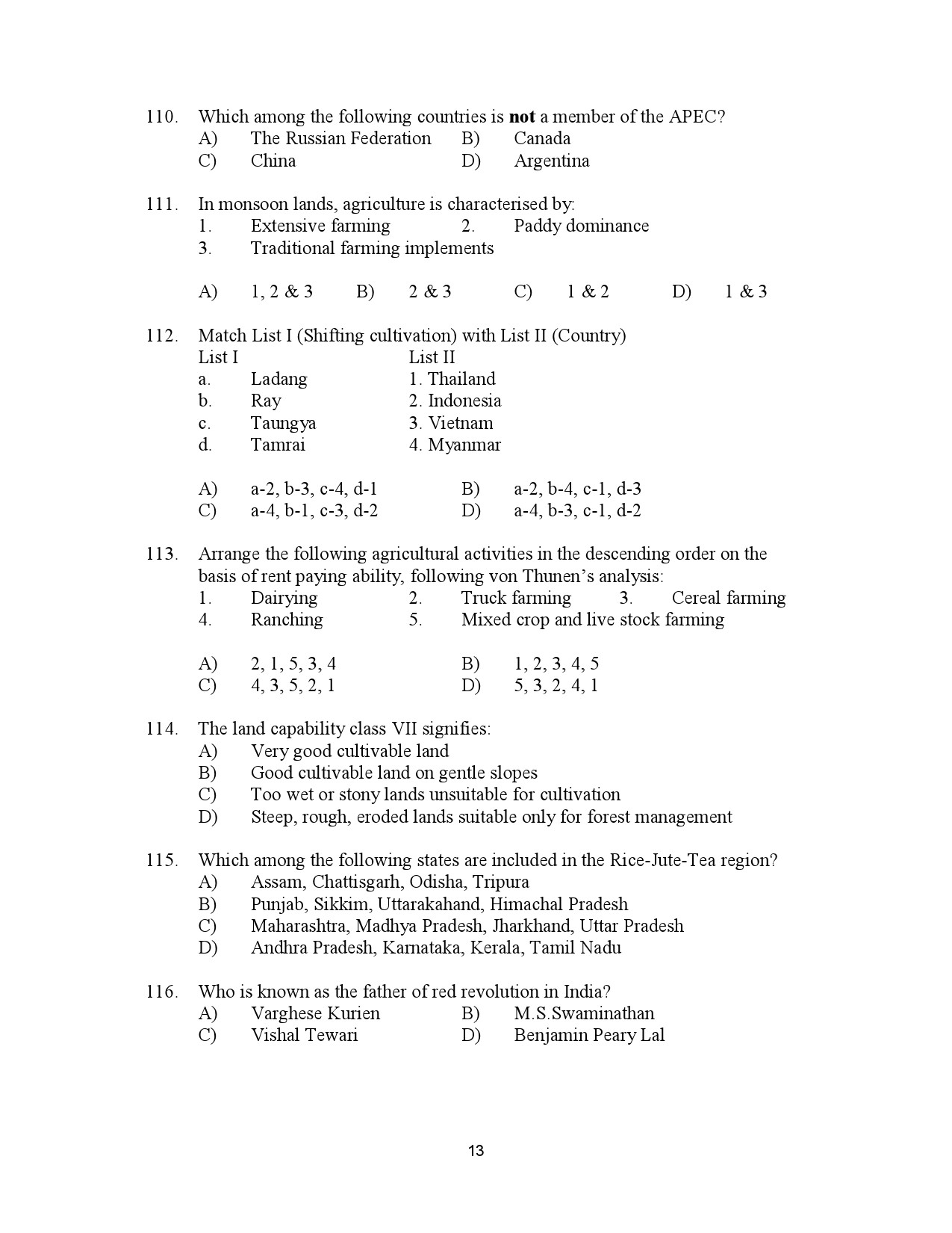 Kerala SET Geography Exam Question Paper July 2023 13