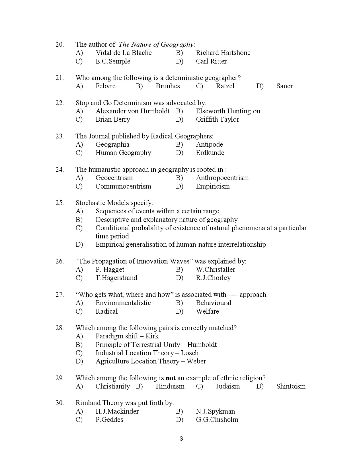 Kerala SET Geography Exam Question Paper July 2023 3