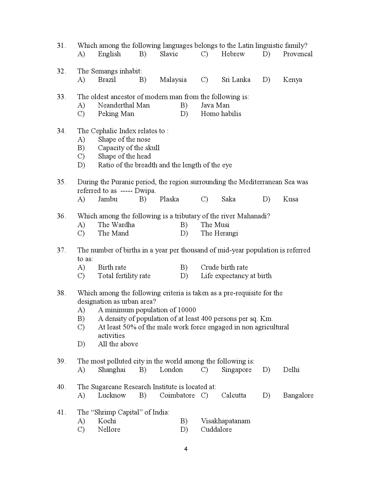 Kerala SET Geography Exam Question Paper July 2023 4