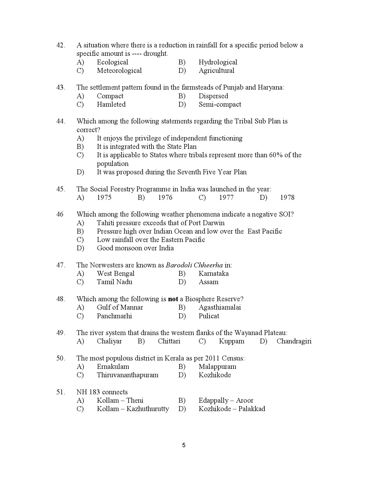 Kerala SET Geography Exam Question Paper July 2023 5