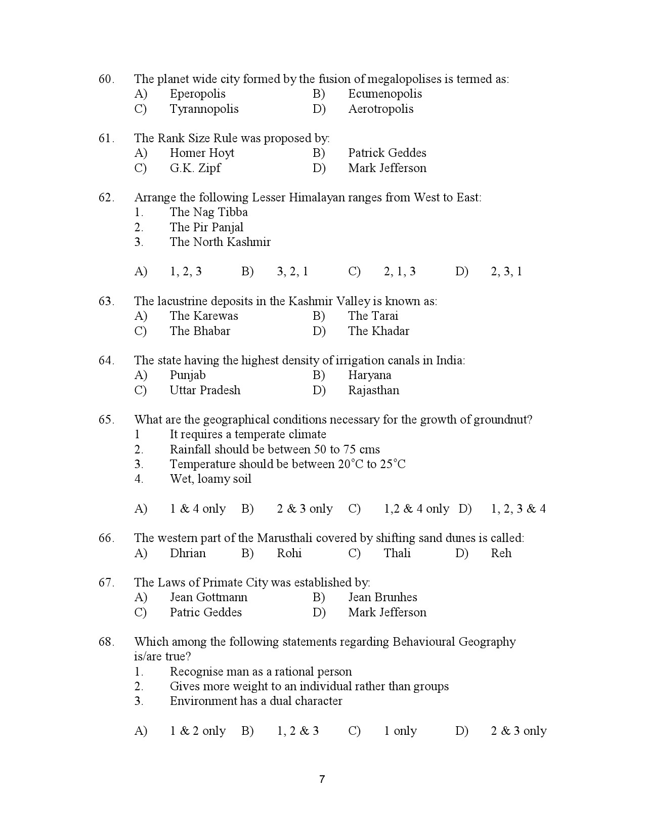 Kerala SET Geography Exam Question Paper July 2023 7