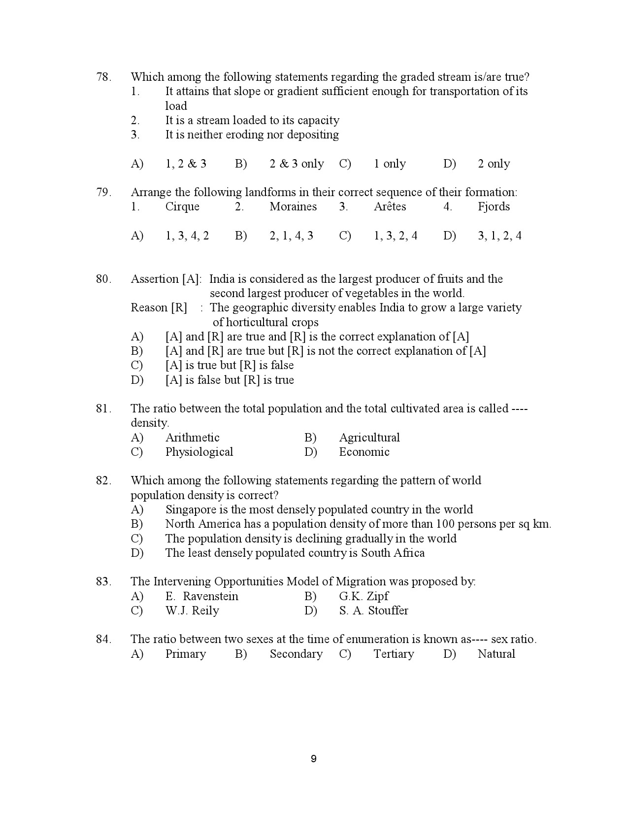 Kerala SET Geography Exam Question Paper July 2023 9