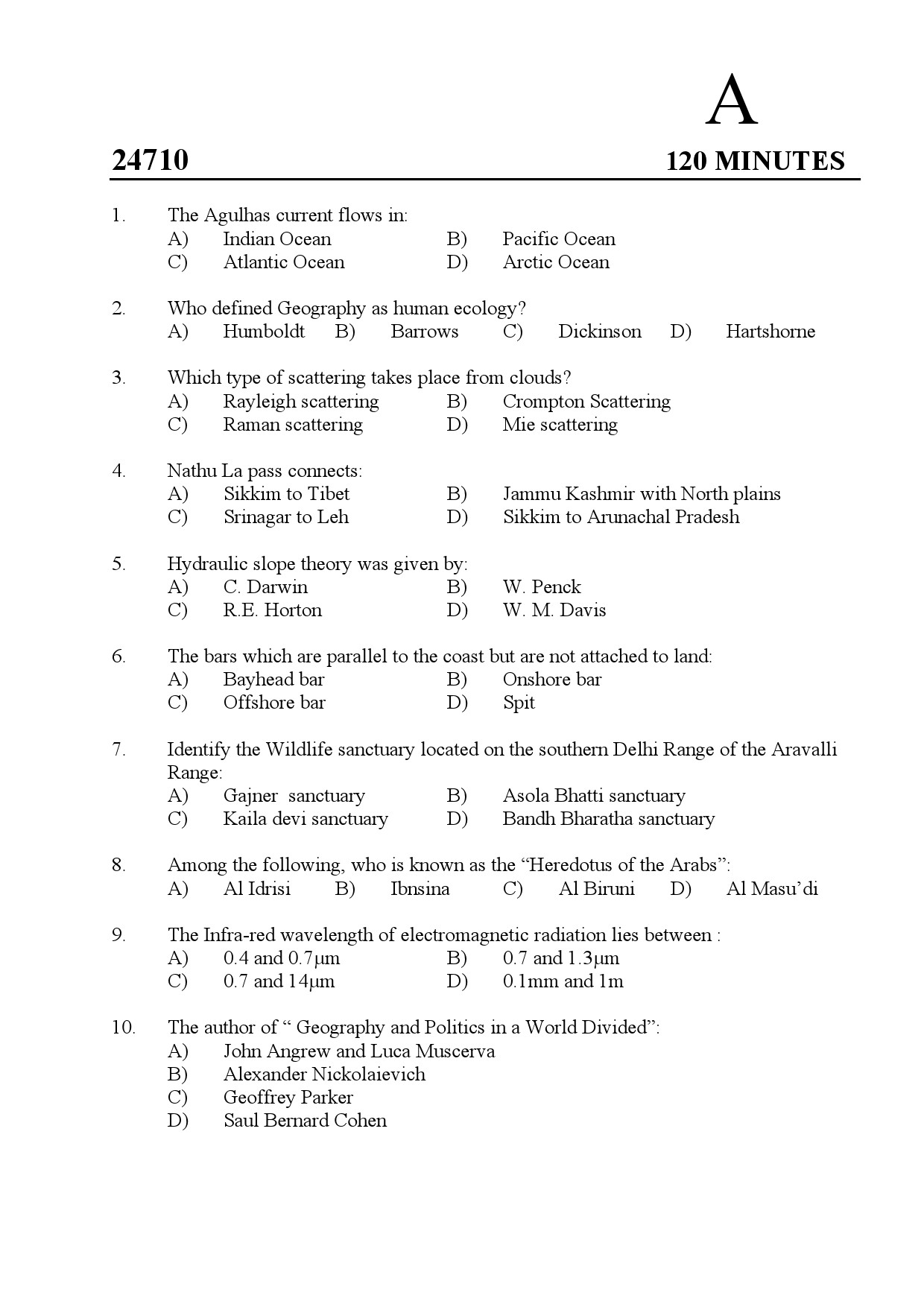 Kerala SET Geography Exam Question Paper July 2024 1