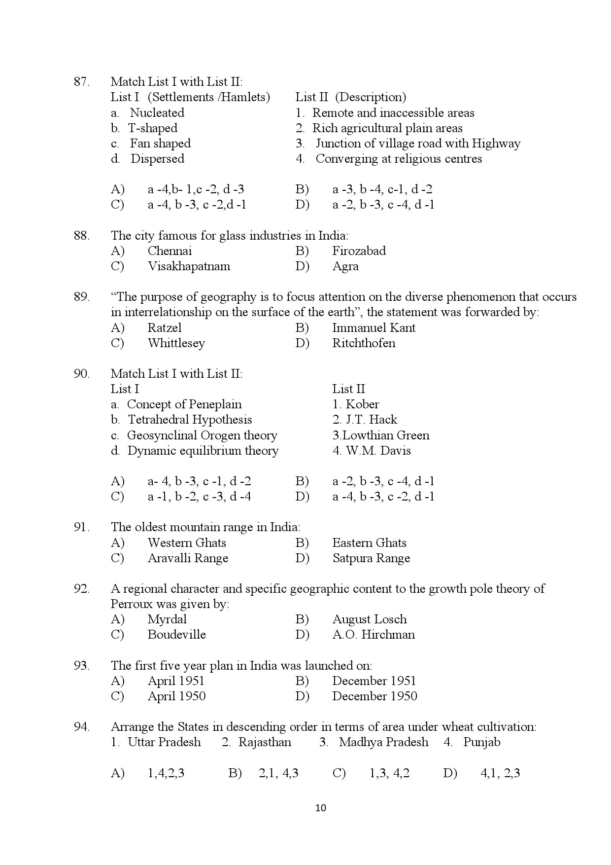 Kerala SET Geography Exam Question Paper July 2024 10