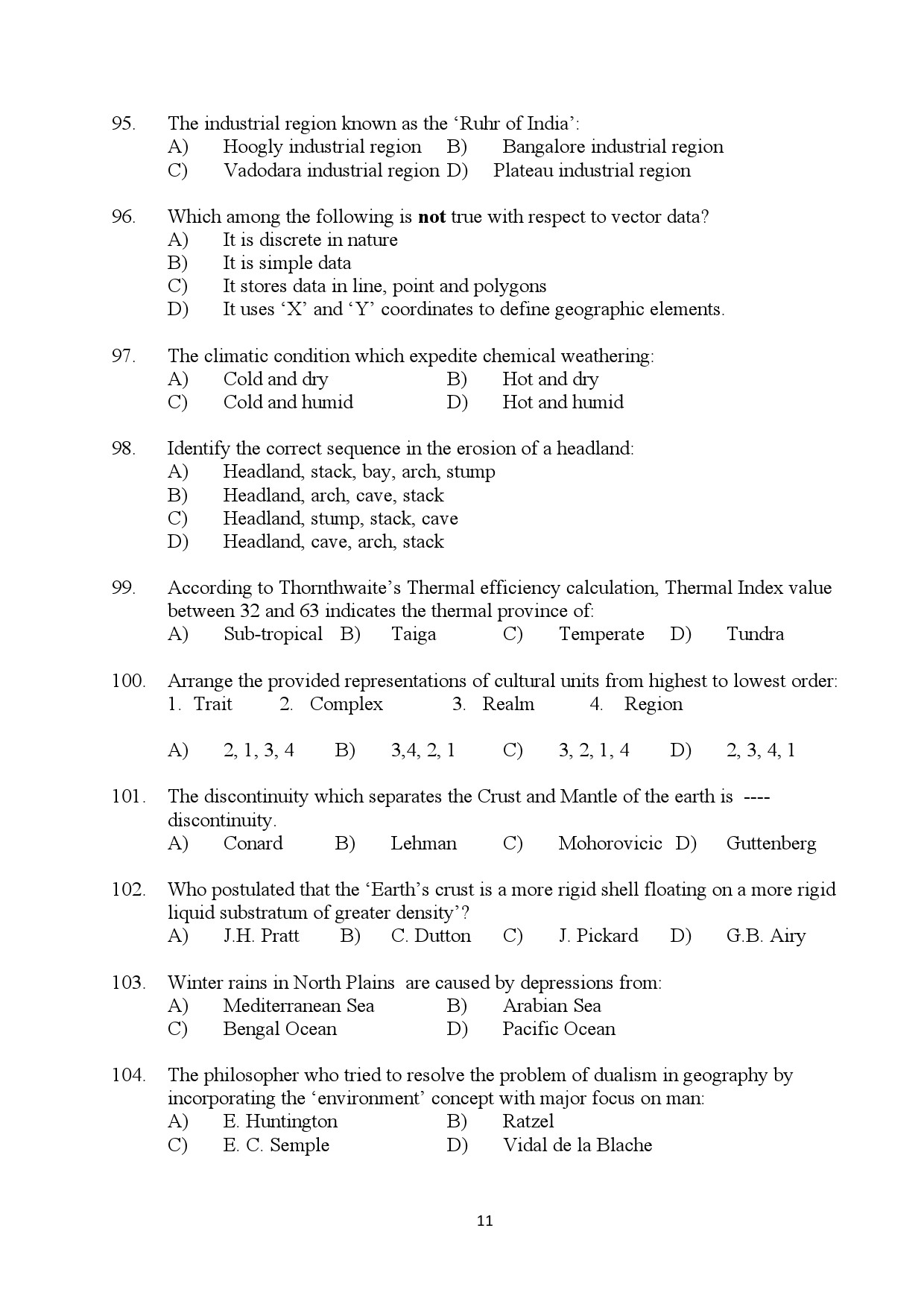 Kerala SET Geography Exam Question Paper July 2024 11