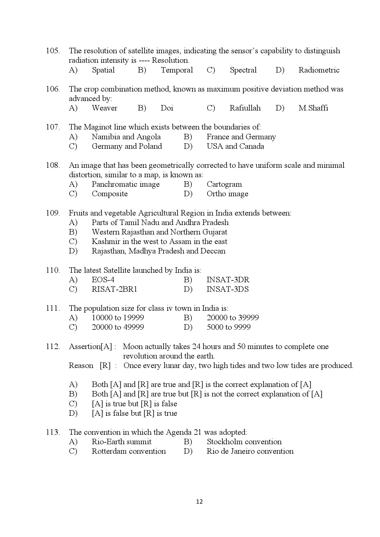 Kerala SET Geography Exam Question Paper July 2024 12