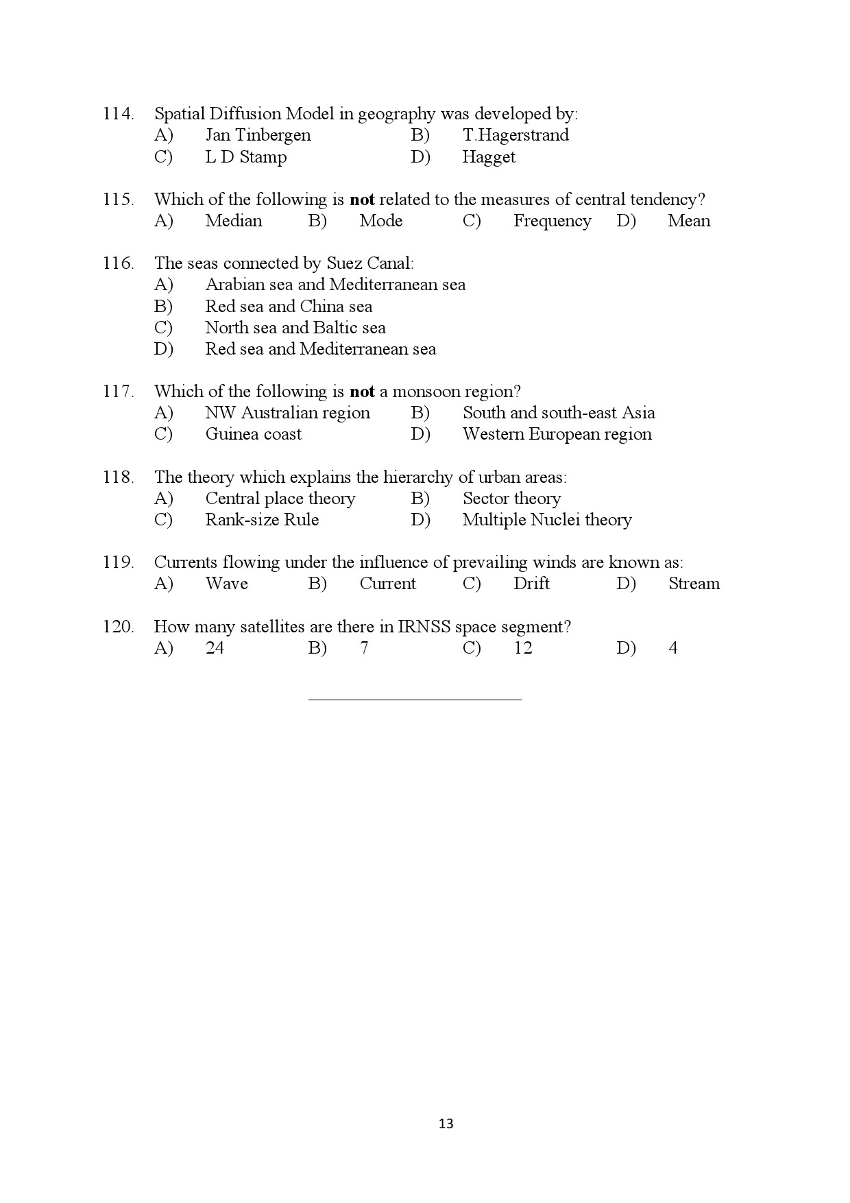 Kerala SET Geography Exam Question Paper July 2024 13