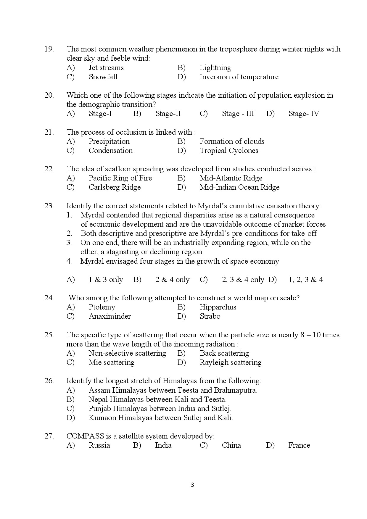 Kerala SET Geography Exam Question Paper July 2024 3