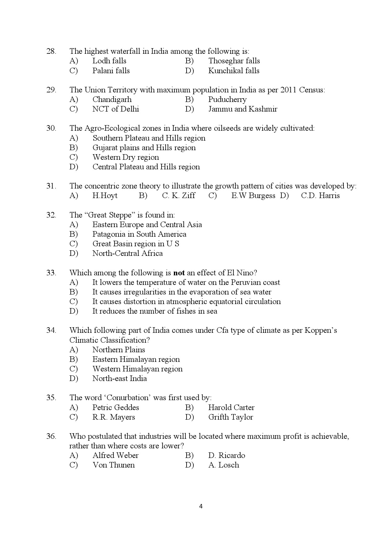 Kerala SET Geography Exam Question Paper July 2024 4