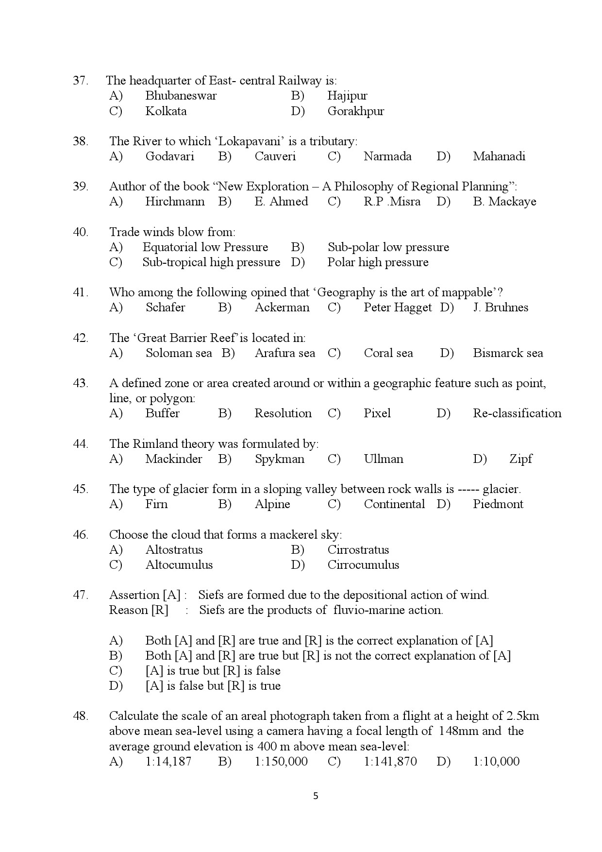 Kerala SET Geography Exam Question Paper July 2024 5