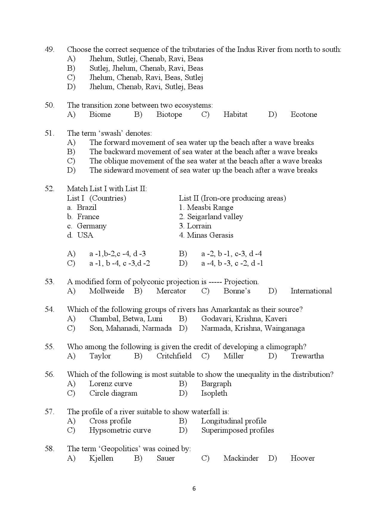 Kerala SET Geography Exam Question Paper July 2024 6