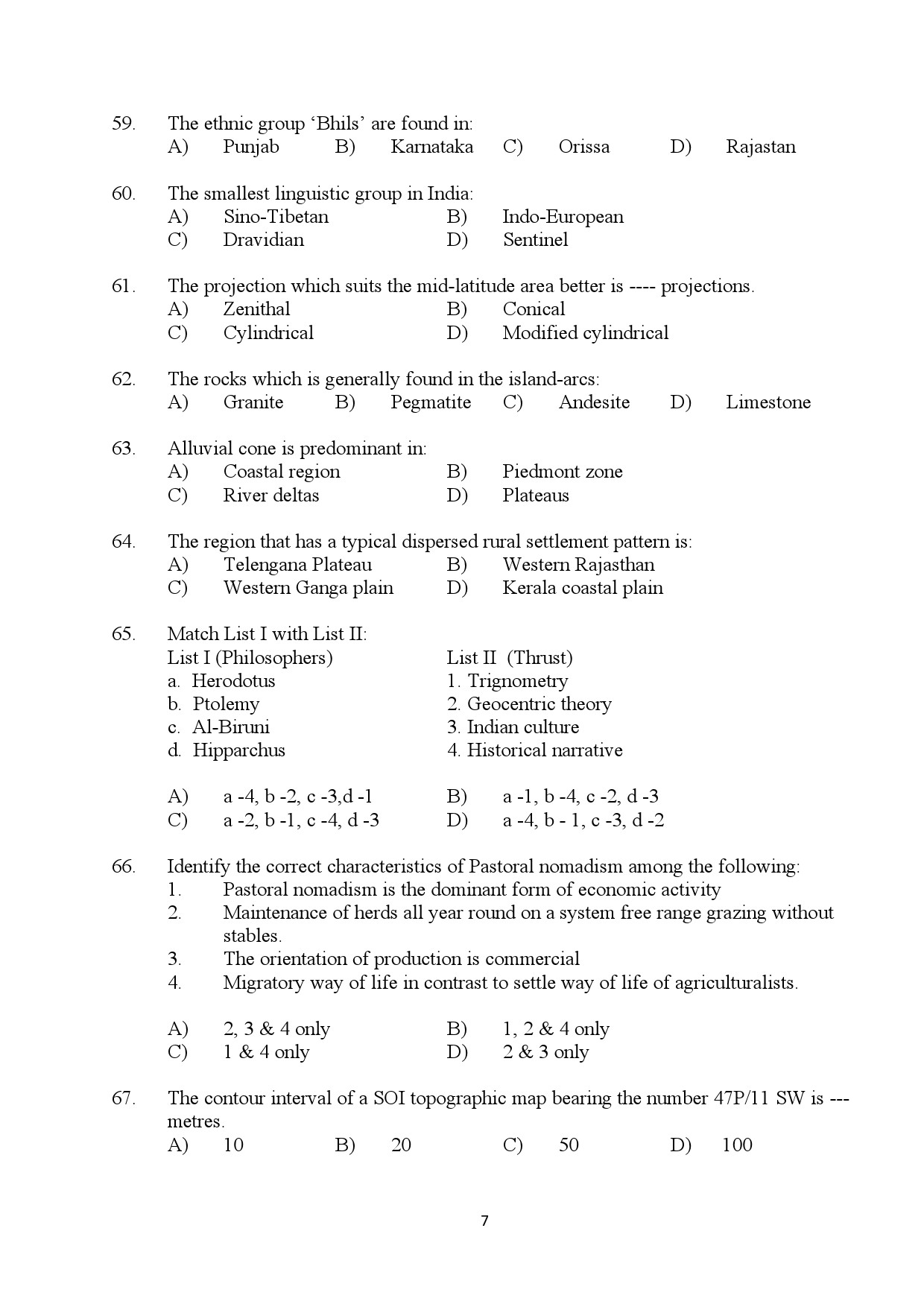 Kerala SET Geography Exam Question Paper July 2024 7