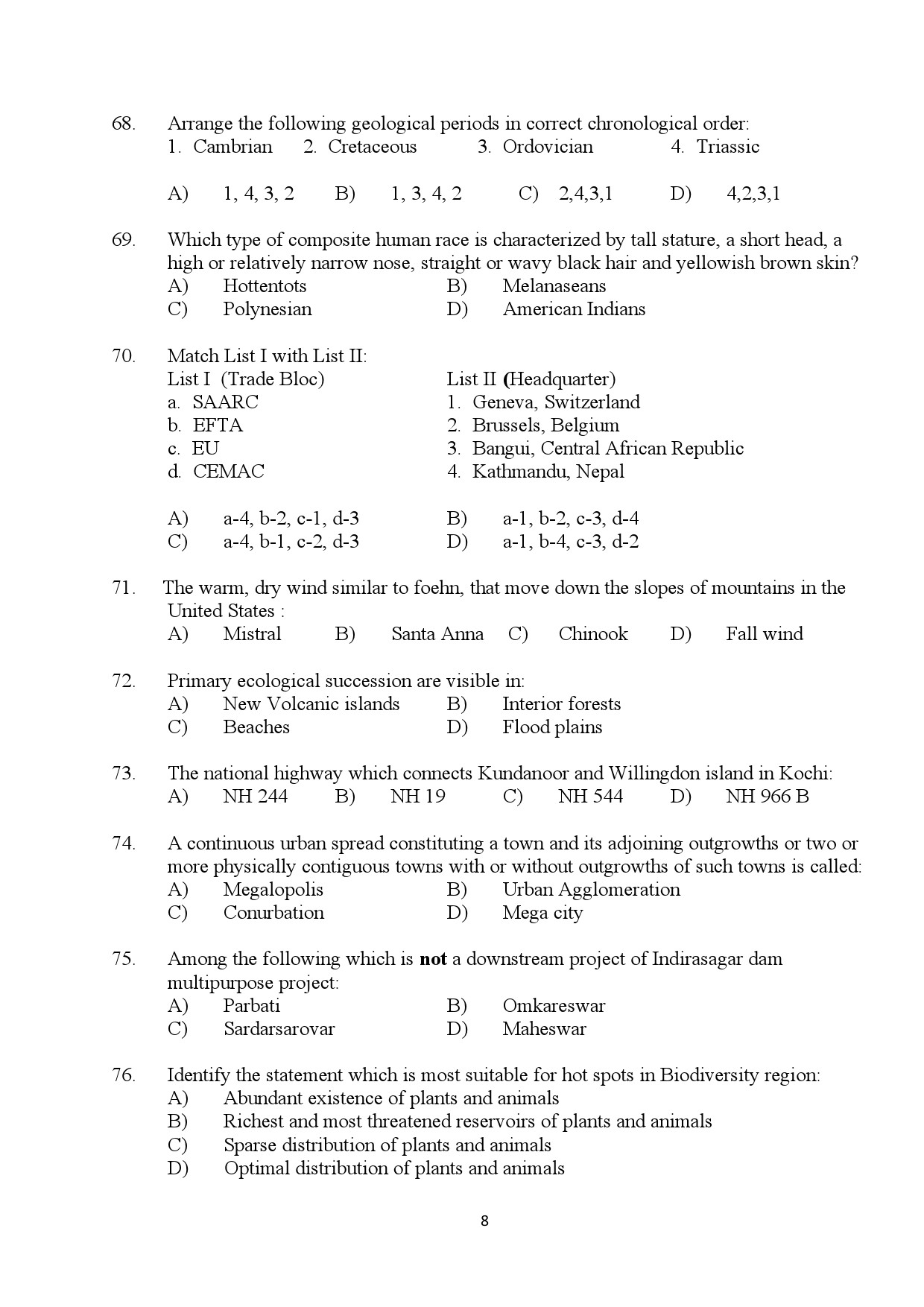 Kerala SET Geography Exam Question Paper July 2024 8