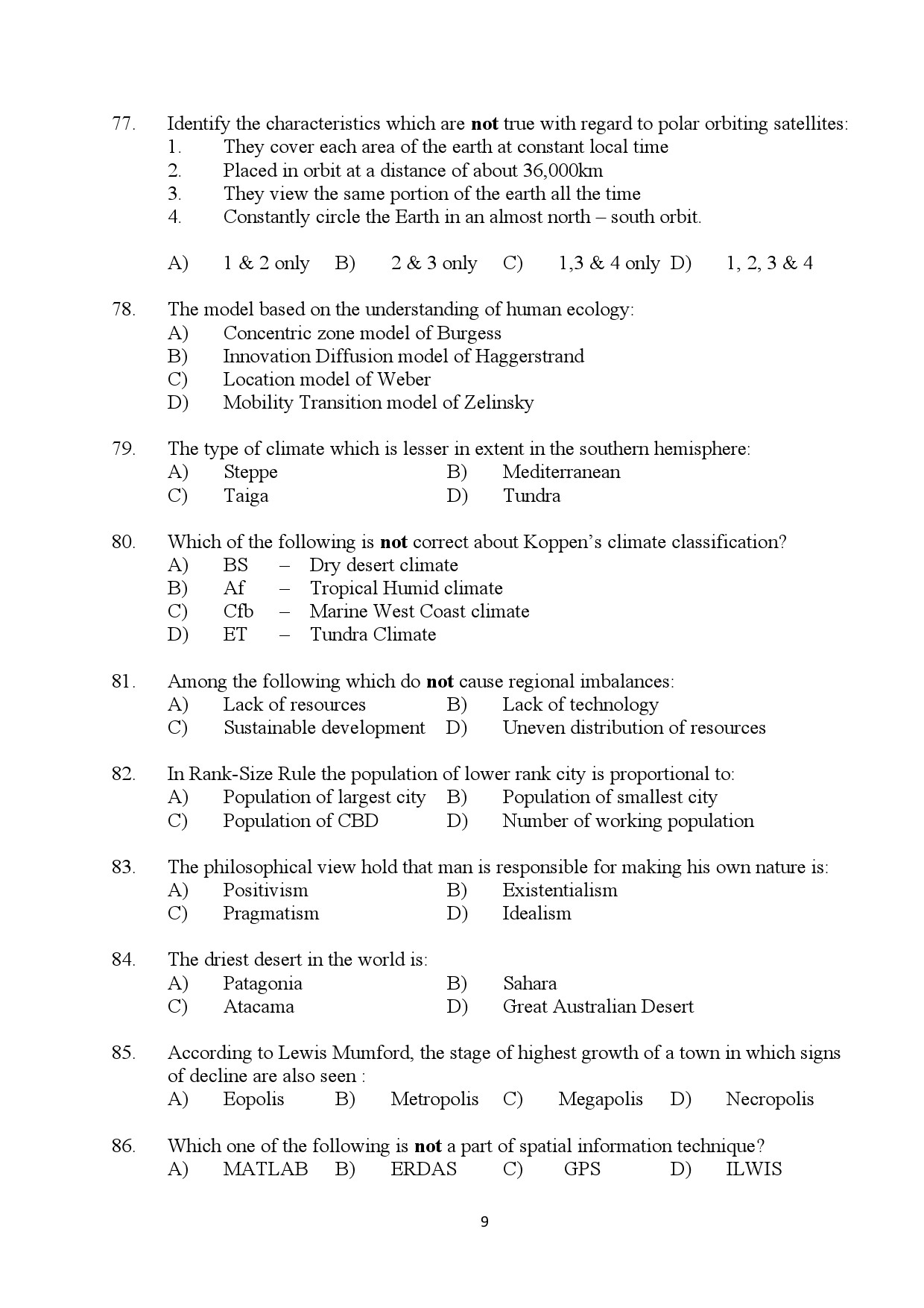 Kerala SET Geography Exam Question Paper July 2024 9