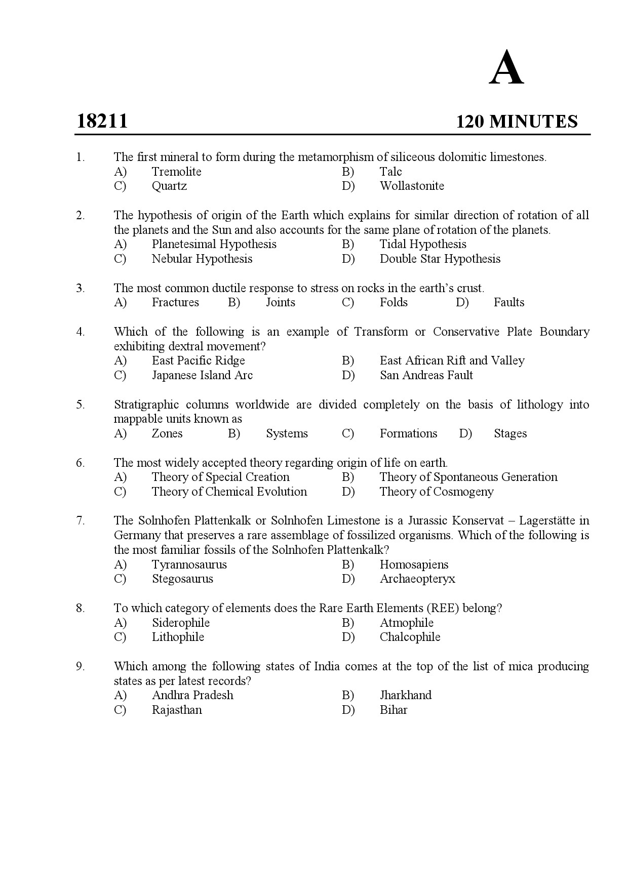 Kerala SET Geology Exam Question Paper February 2018 1