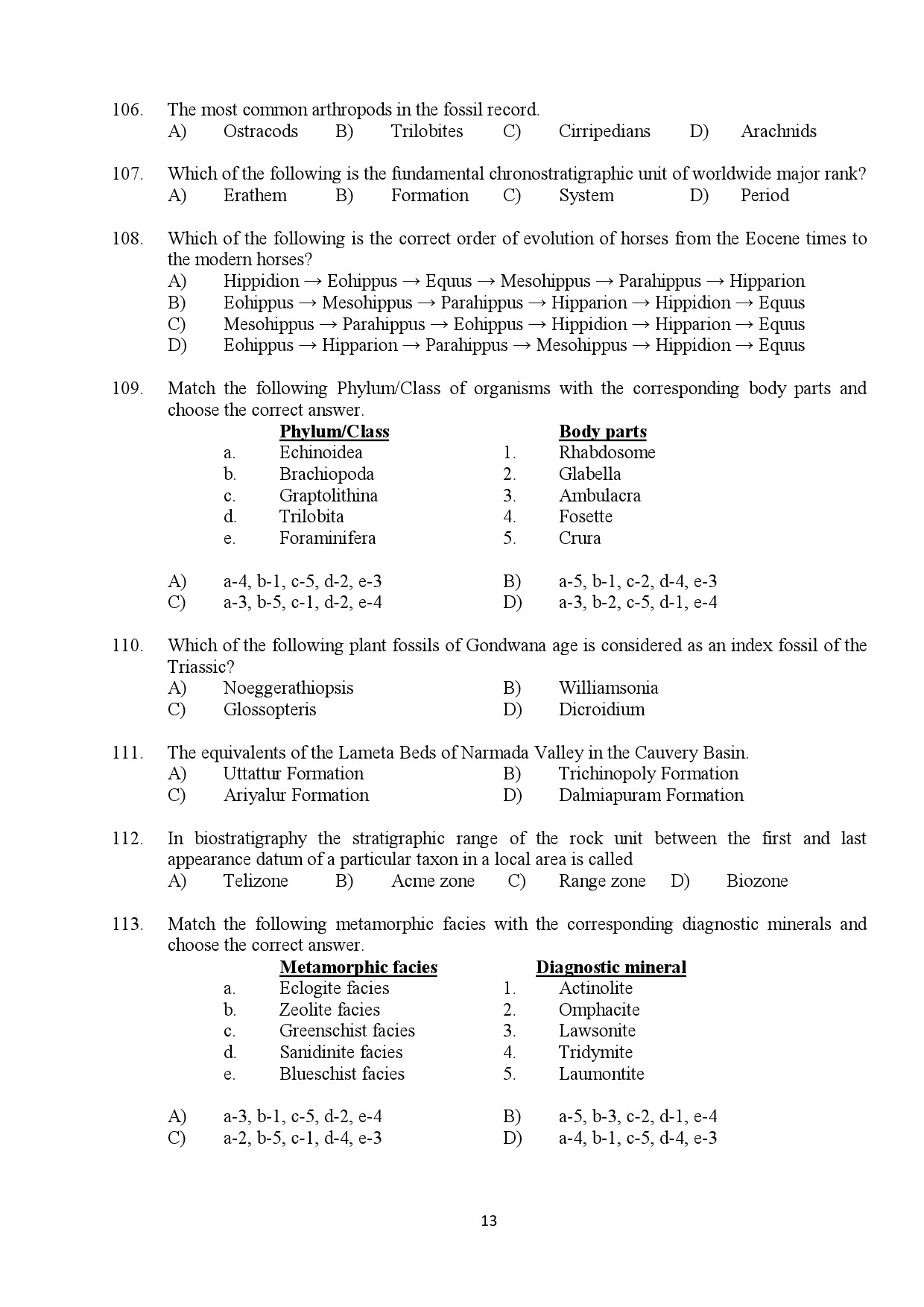 Kerala SET Geology Exam Question Paper February 2018 13