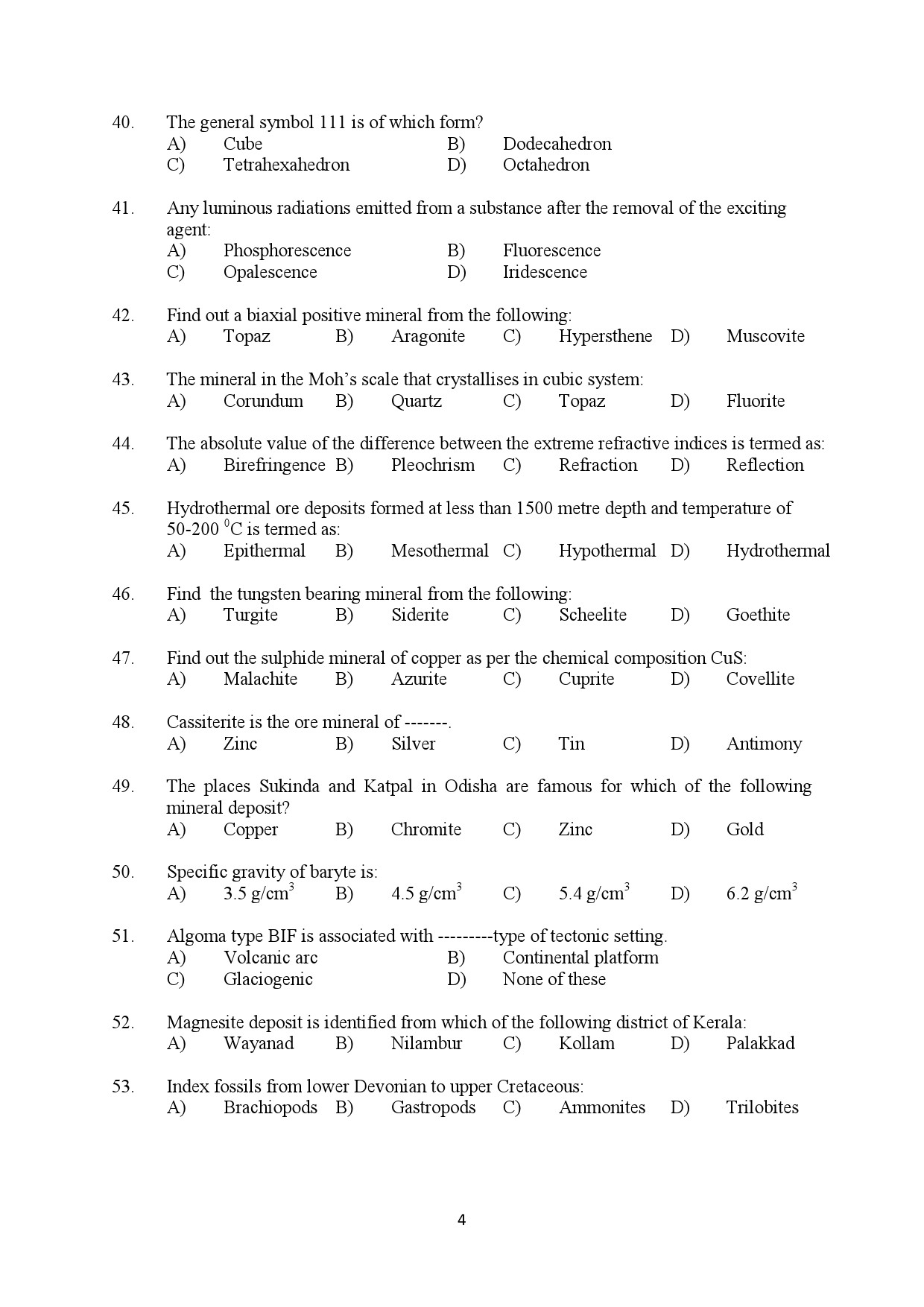 Kerala SET Geology Exam Question Paper February 2020 4