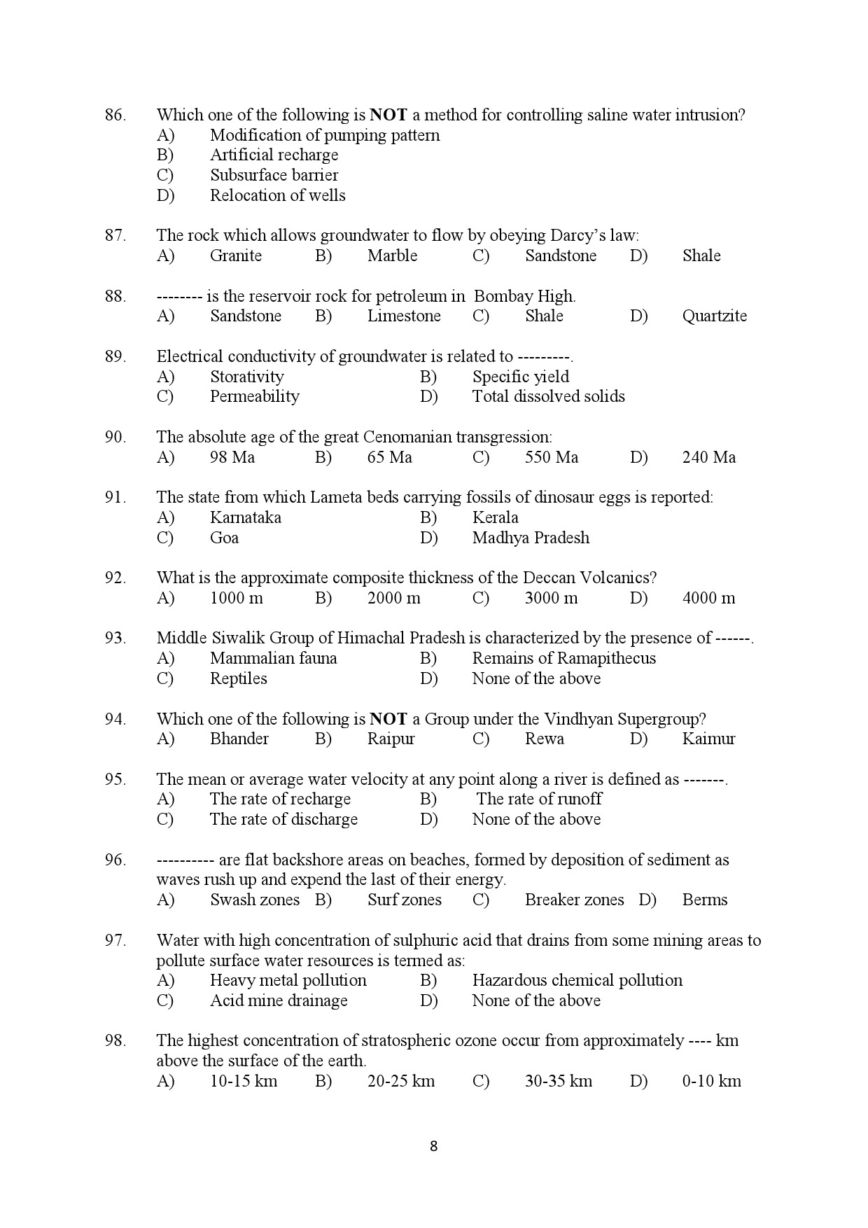 Kerala SET Geology Exam Question Paper February 2020 8