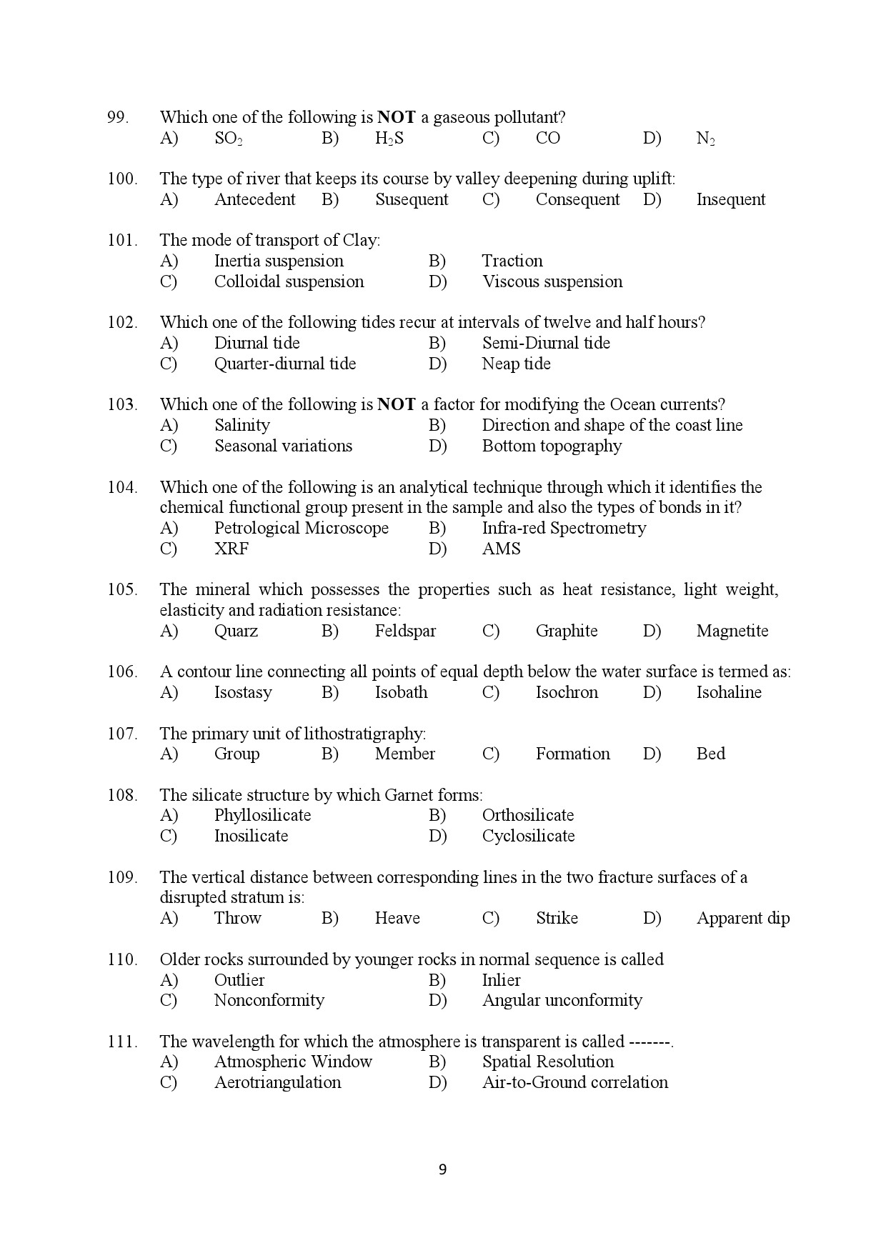 Kerala SET Geology Exam Question Paper February 2020 9