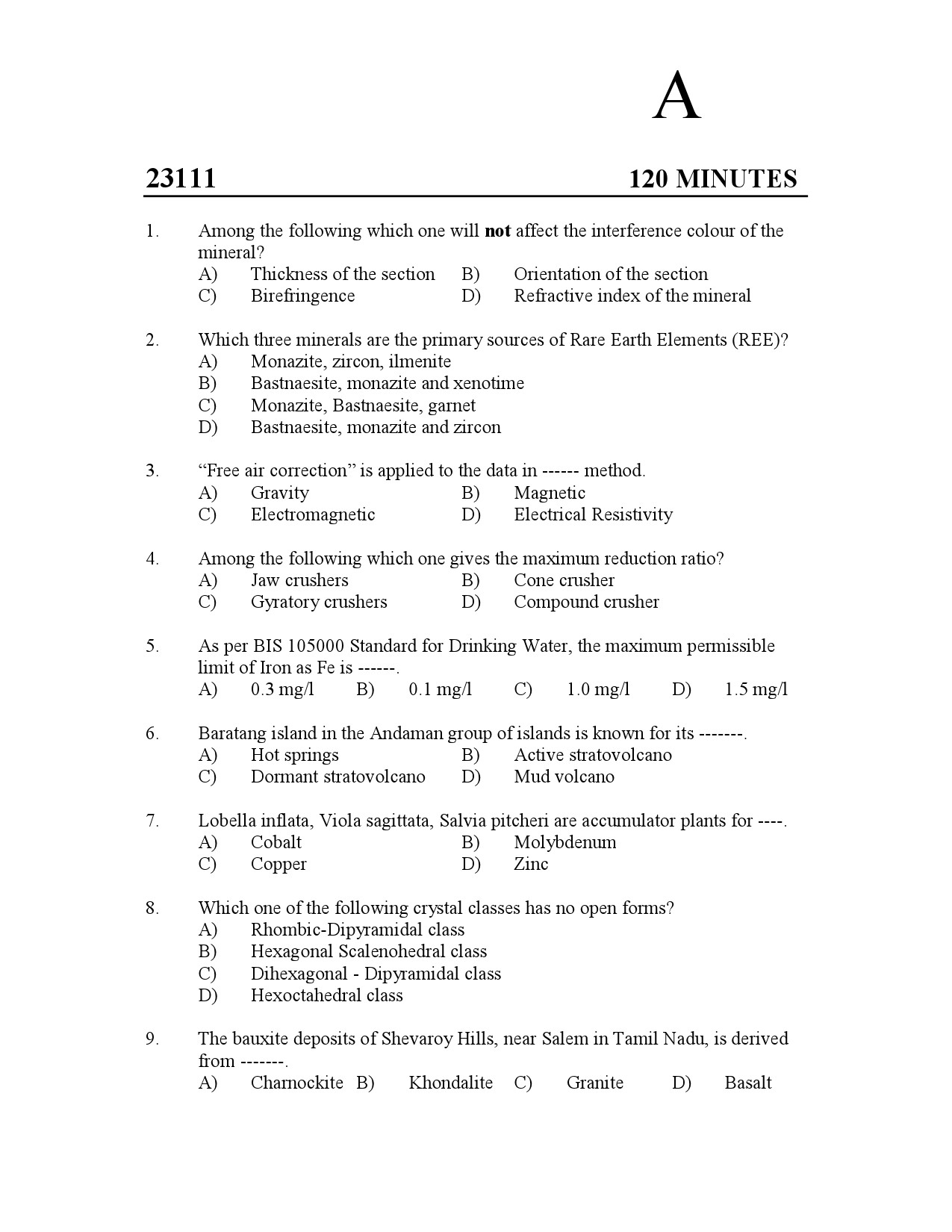 Kerala SET Geology Exam Question Paper January 2023 1