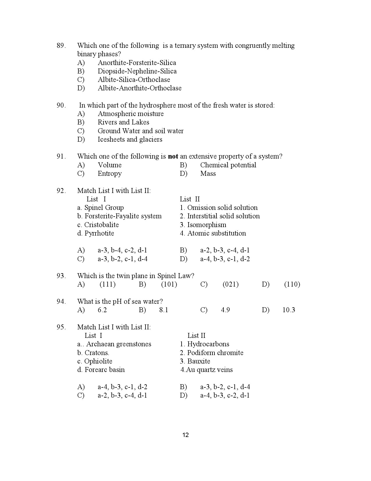 Kerala SET Geology Exam Question Paper January 2023 12