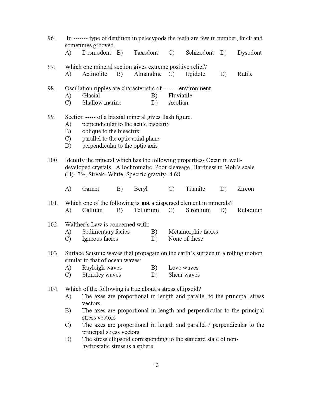 Kerala SET Geology Exam Question Paper January 2023 13