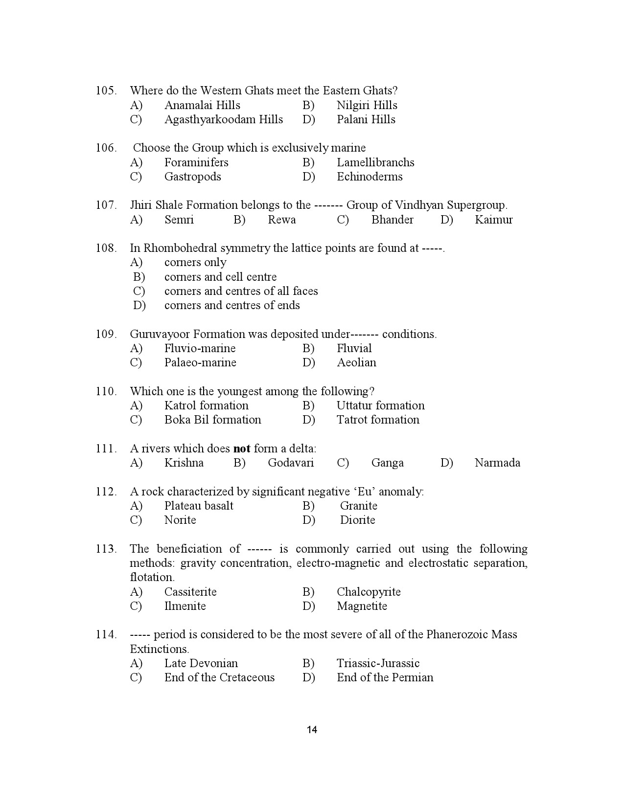 Kerala SET Geology Exam Question Paper January 2023 14