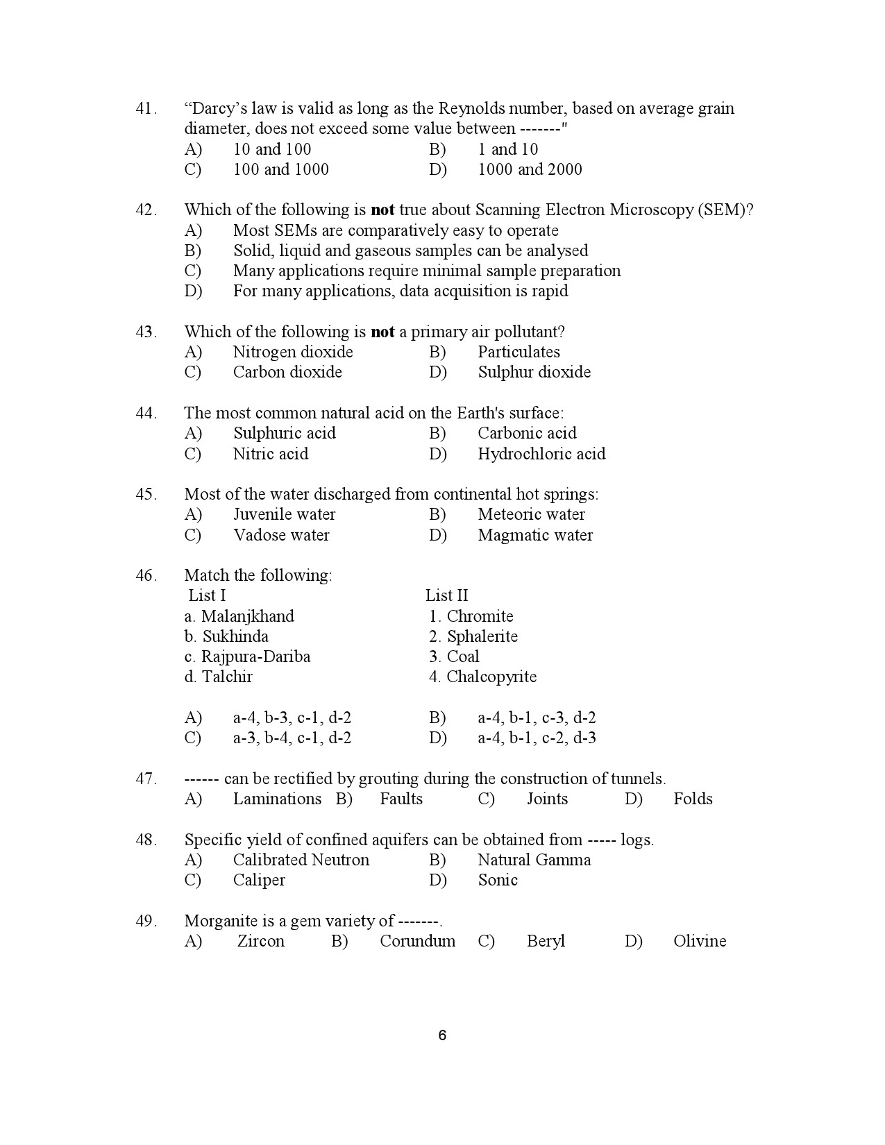 Kerala SET Geology Exam Question Paper January 2023 6