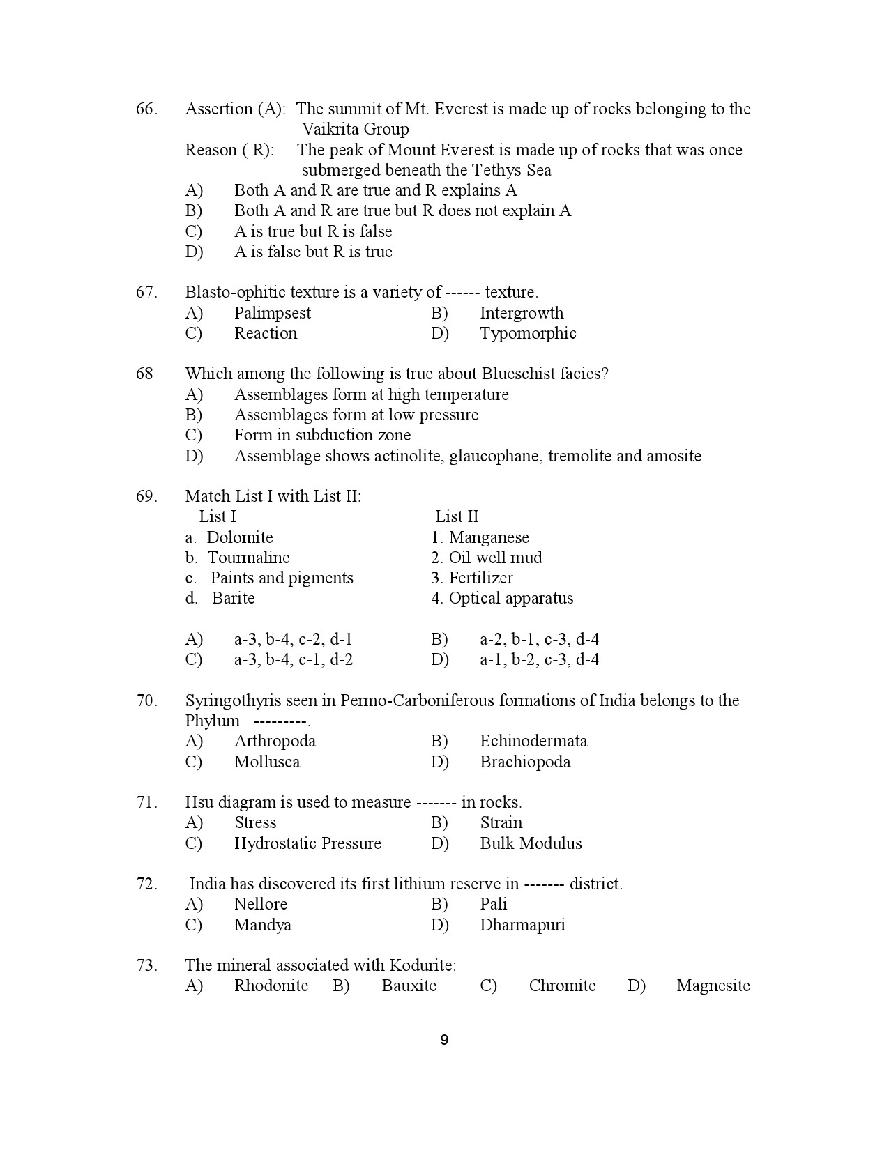 Kerala SET Geology Exam Question Paper January 2023 9