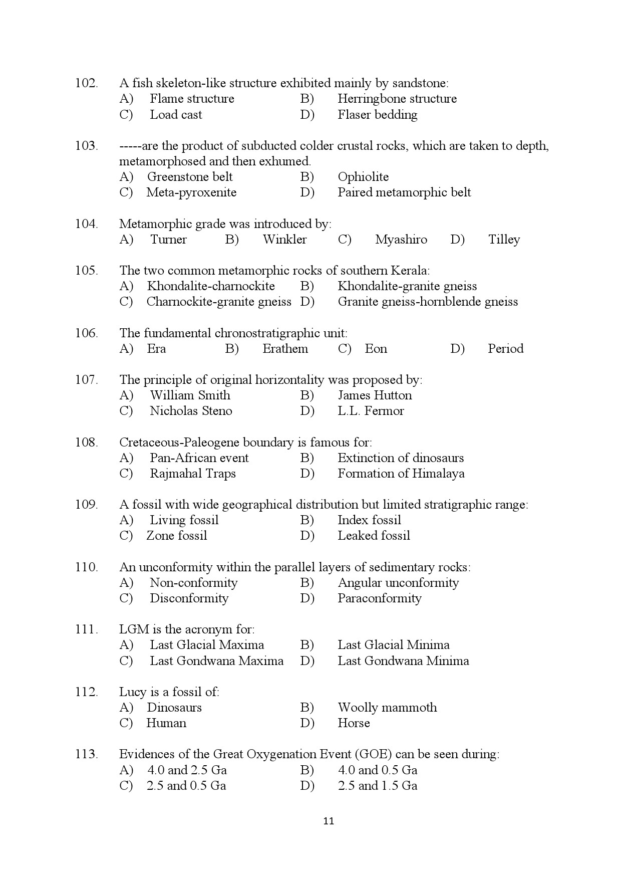 Kerala SET Geology Exam Question Paper January 2024 11