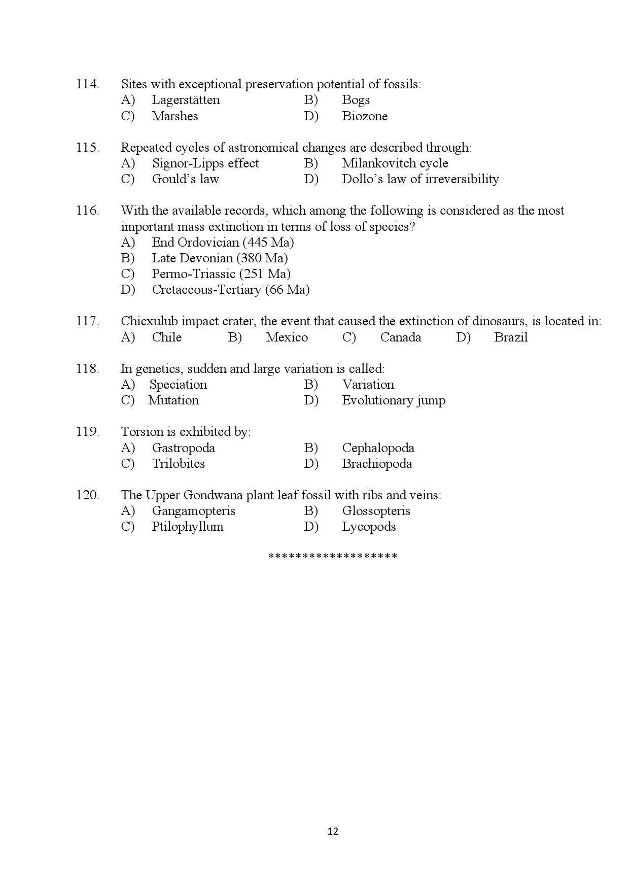 Kerala SET Geology Exam Question Paper January 2024 12