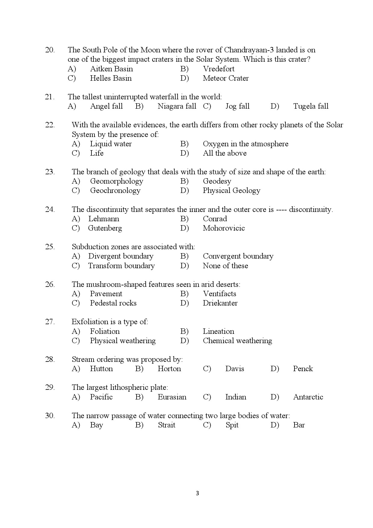 Kerala SET Geology Exam Question Paper January 2024 3