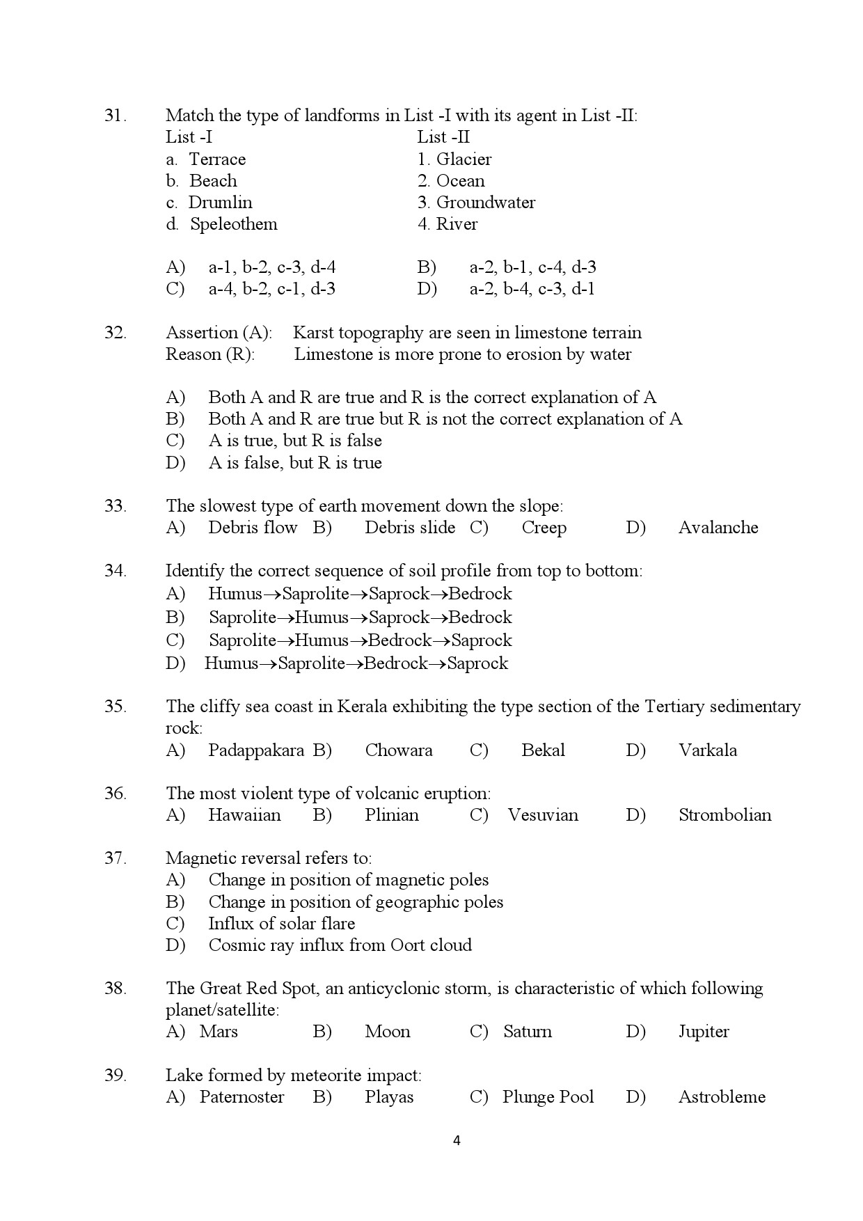 Kerala SET Geology Exam Question Paper January 2024 4