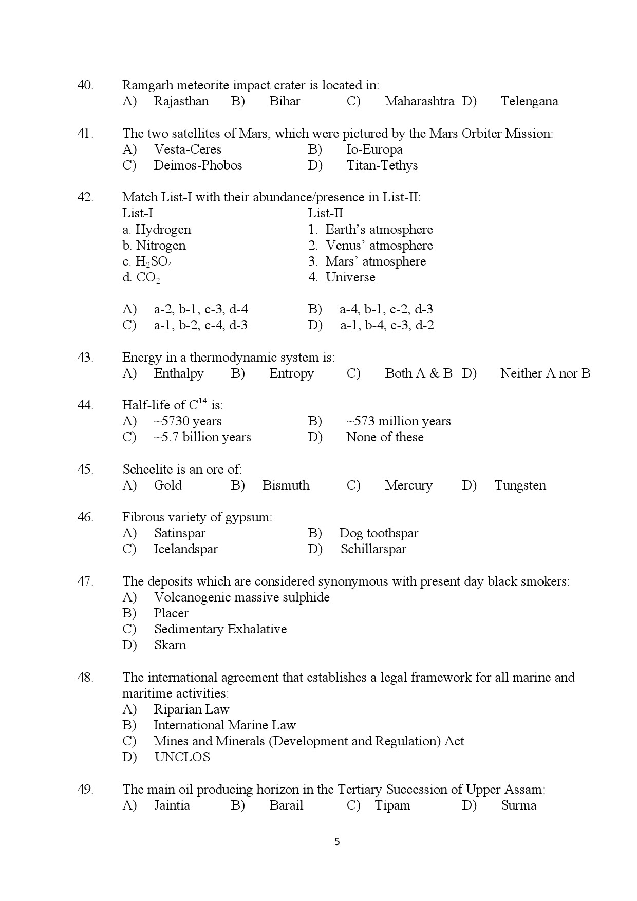 Kerala SET Geology Exam Question Paper January 2024 5